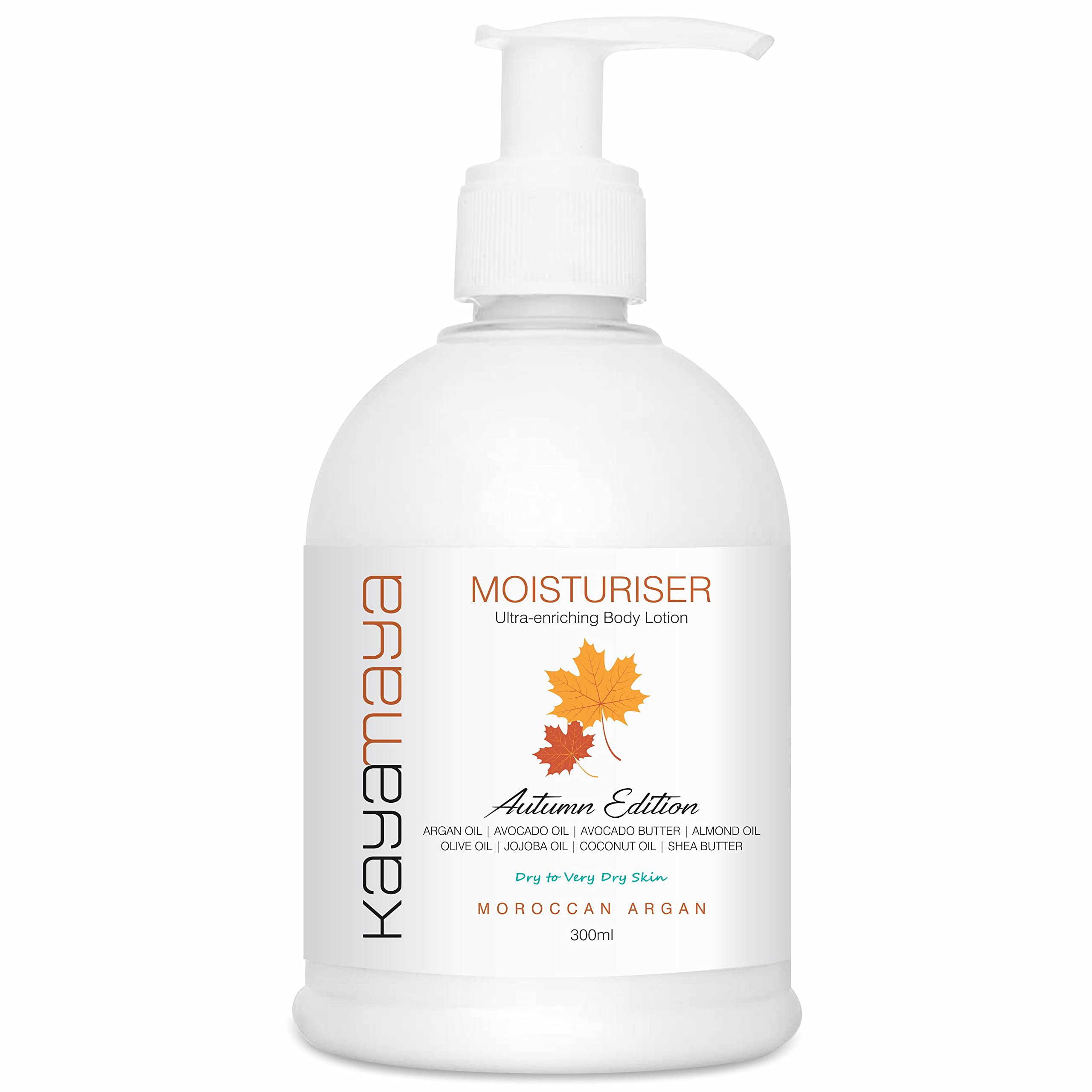 Kayamaya Autumn Edition Body Lotion with Argan Oil & Avocado Butter - 300ml Deep Hydration for Very Dry Skin | Nourishing Moisturizer for Fall & Winter Care | Perfect for Daily Use & Nighttime Skincare Routine