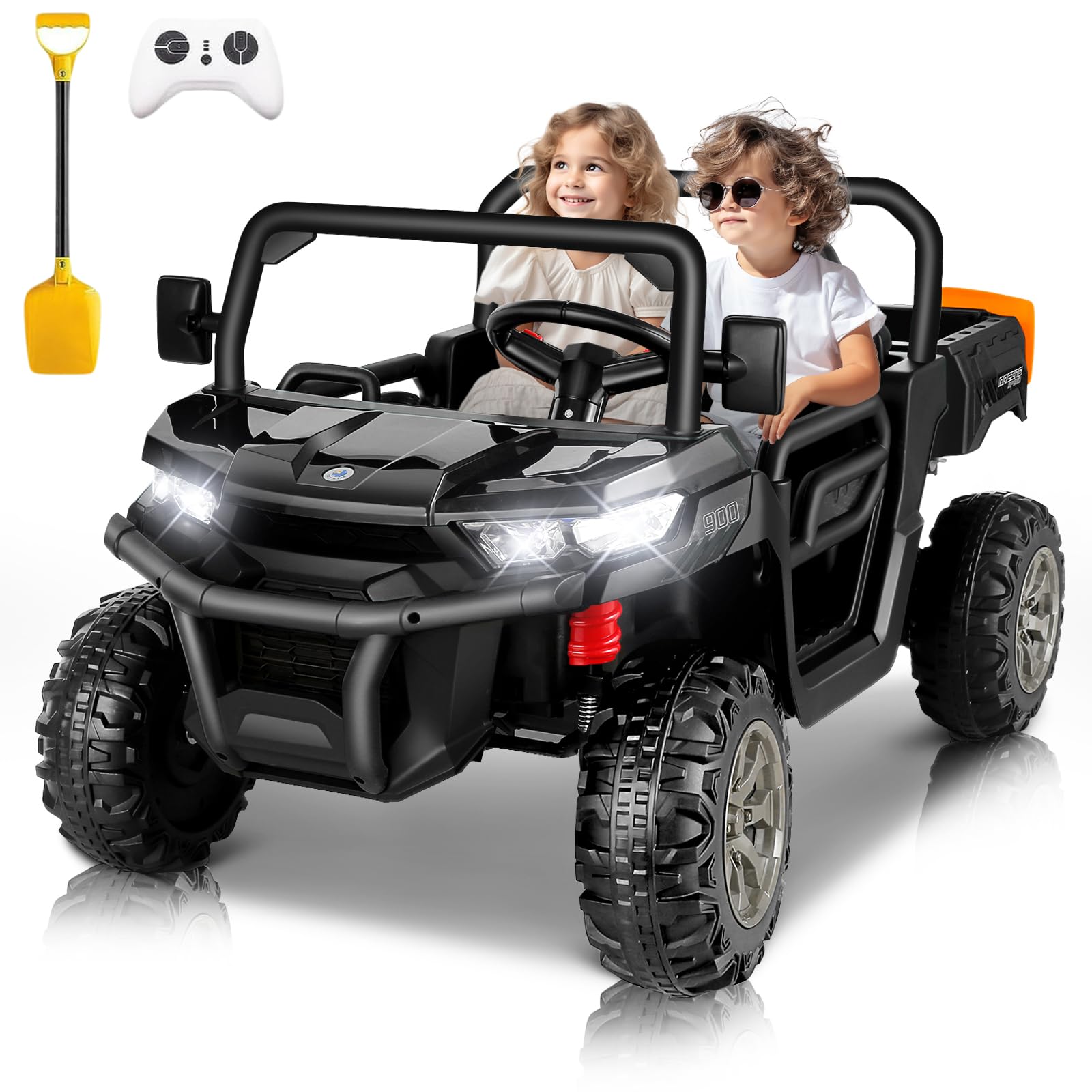 Hikole 24V Electric Ride On Dump Truck for Kids - 2 Seater Power Wheels with Remote Control, 3 Speed Settings, Music & Bluetooth - 24 Volt Battery Powered Toy Truck for Big Boys & Girls (Black) - Perfect for Outdoor Play, Backyard Adventures & Construction Pretend Play