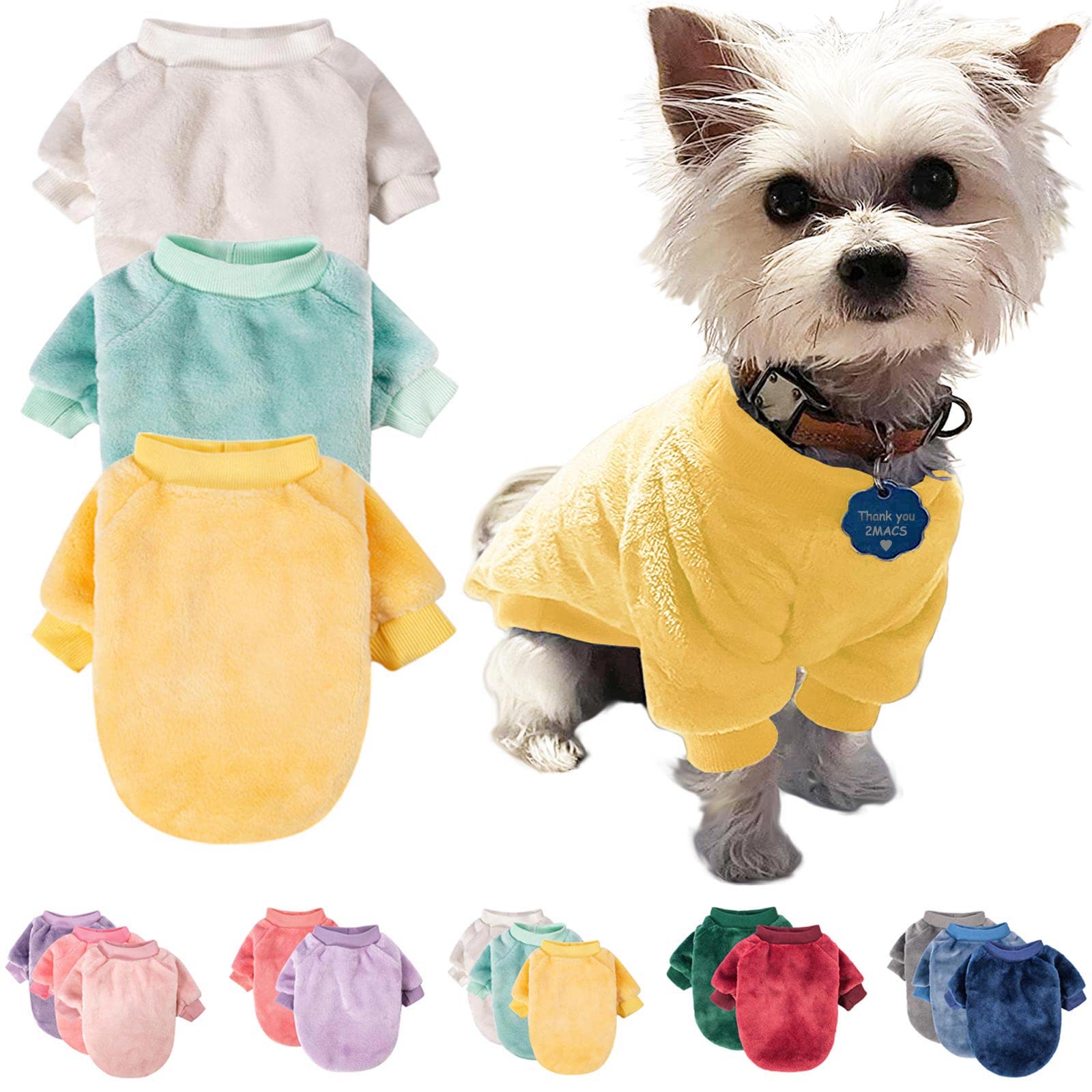 FabriCastle 3-Pack Ultra Soft & Warm Dog Sweaters for Small to Medium Dogs - Cozy Winter Dog Coat & Jacket for Puppies (XX-Large, Beige/Light Green/Yellow) - Perfect for Outdoor Walks & Indoor Comfort