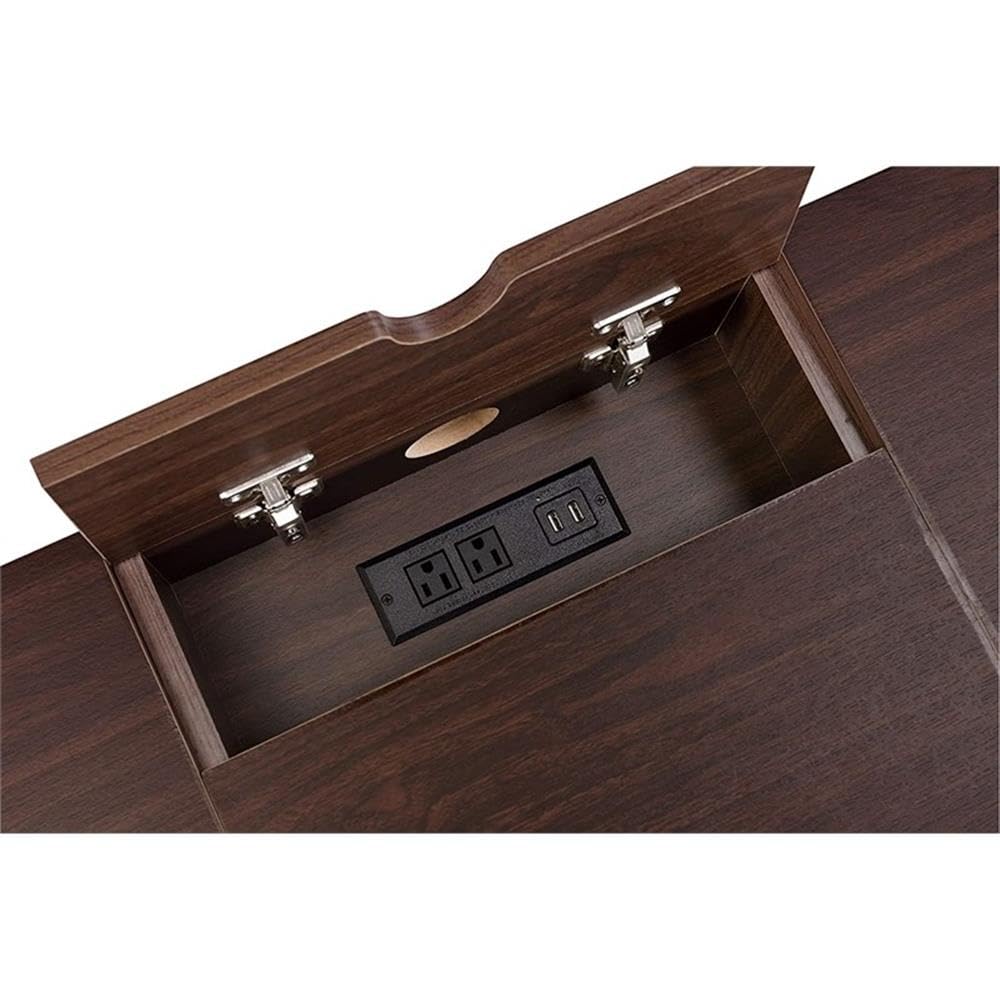 Acme Verster Oak & Black Wooden Writing Desk with USB Port - Home Office Storage Desk for Study, Work, and Remote Learning
