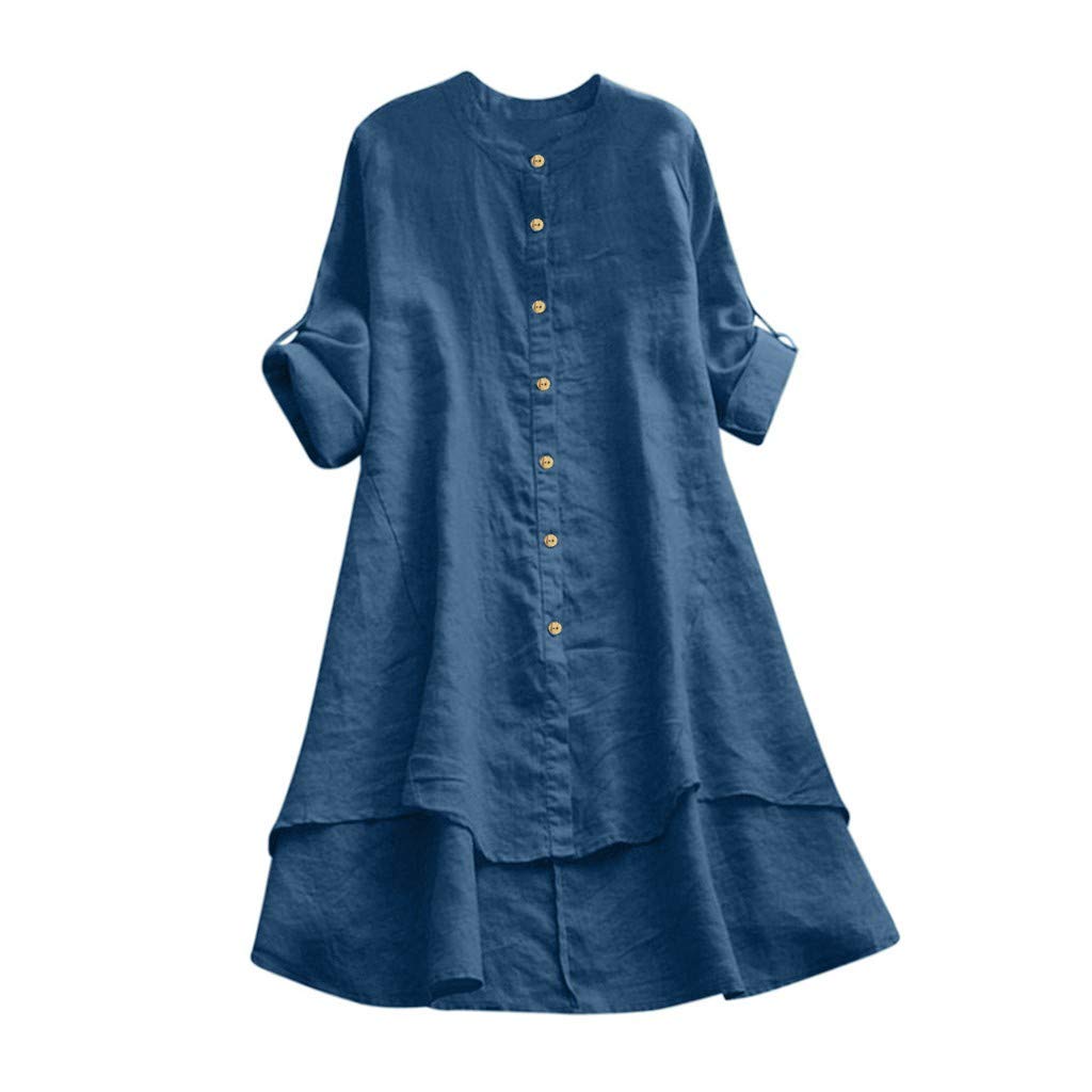 Trendy Women's Casual Loose Linen Button-Up Long Sleeve Blouse - Solid Color Summer Tunic Top for Work, Travel & Everyday Wear