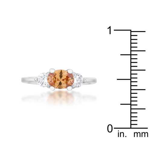 1.2ct Champagne Cubic Zirconia Oval Ring in Rhodium - Elegant Classic Jewelry for Women, Perfect for Weddings, Anniversaries & Special Occasions