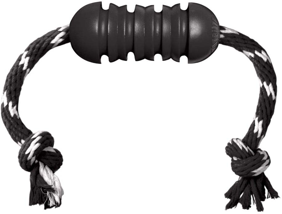 KONG Extreme Black Durable Chew Toy for Dogs with Rope - Heavy Duty Dental Chew for Aggressive Chewers - Perfect for Large Breeds & Playtime Fun