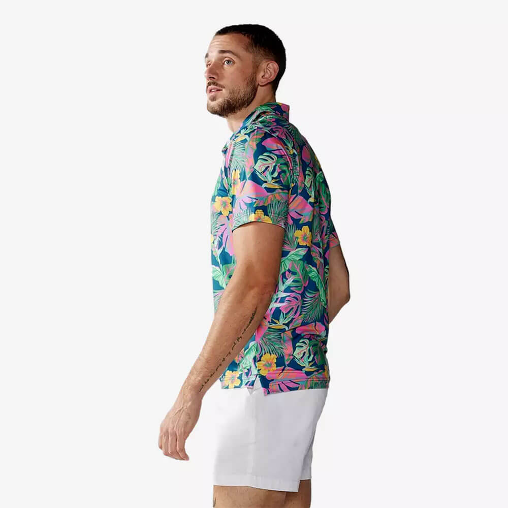 Chubbies Wild Flower Wonder Performance Polo Shirt for Men - Breathable Quick-Dry Golf & Casual Wear - Navy Blue
