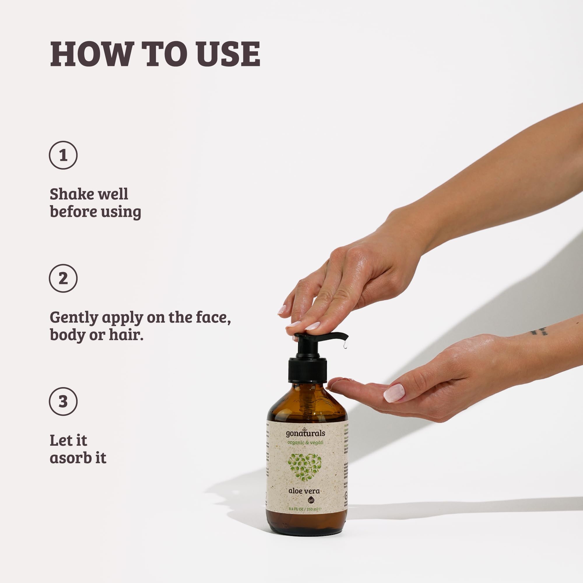 GONATURALS® Pure Organic Aloe Vera Gel for Face, Skin & Hair Care - 250ml Hydrating Moisturizer with Vitamins A, C & E - Soothes Dry, Sensitive & Sunburned Skin - Made in Germany - Perfect for Post-Sun Care, Daily Hydration & Hair Treatment