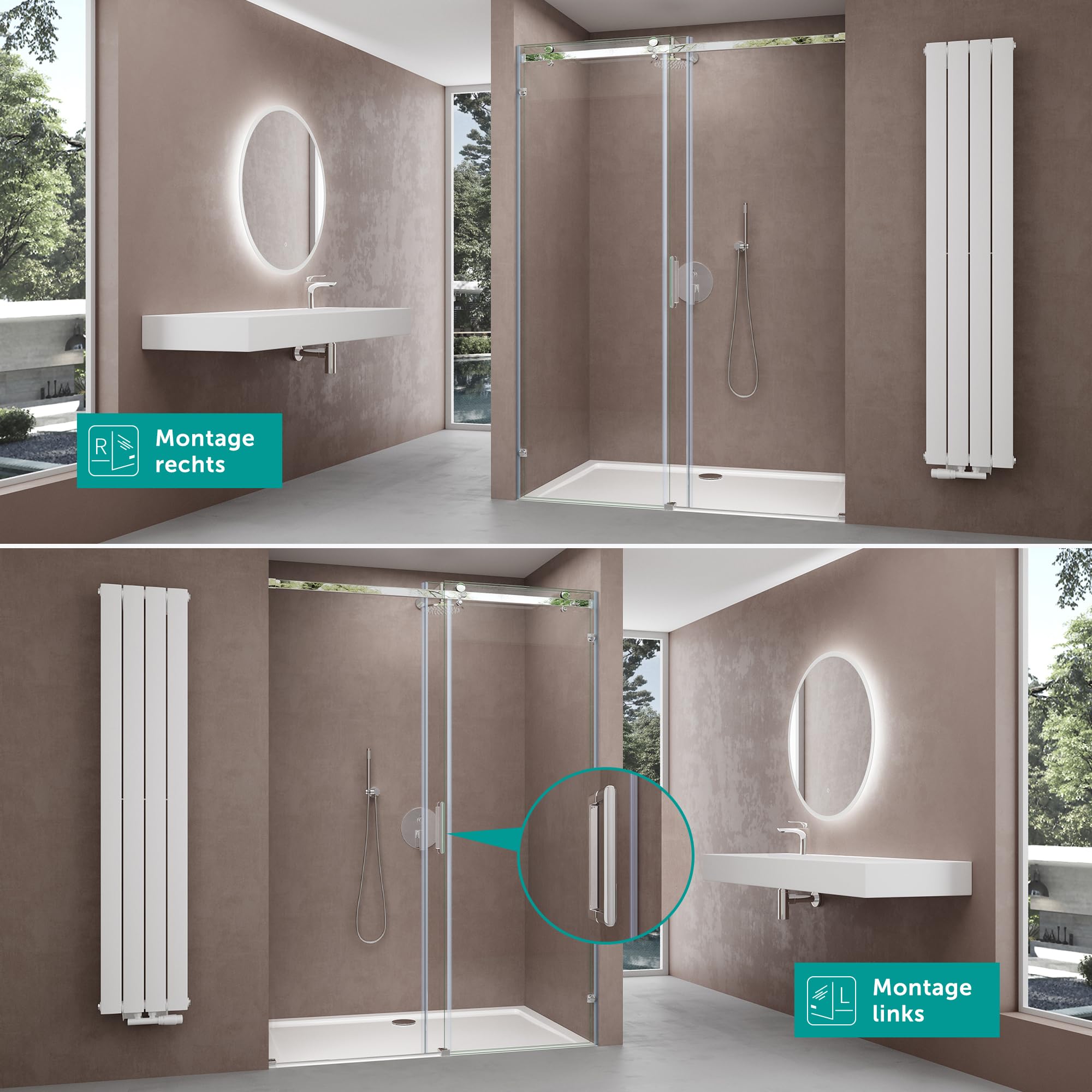 Doporro Frameless Shower Door 135x195cm Clear Tempered Glass with NANO Coating - 4-Point Mounting System for Bathroom Enclosure - Perfect for Modern Home & Spa Style Showers