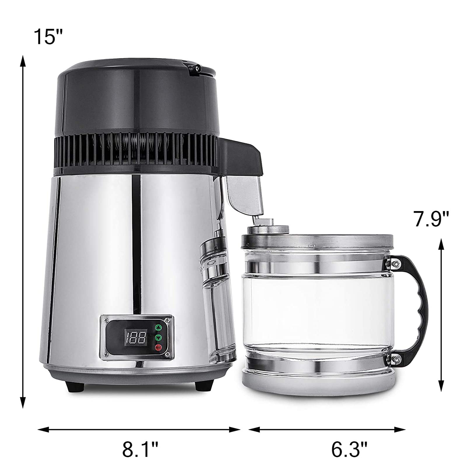 Premium 745W Stainless Steel Water Distiller Kit - 1.05 Gallon (4L) with Glass Container for Pure Drinking Water | Home, Office & Emergency Use