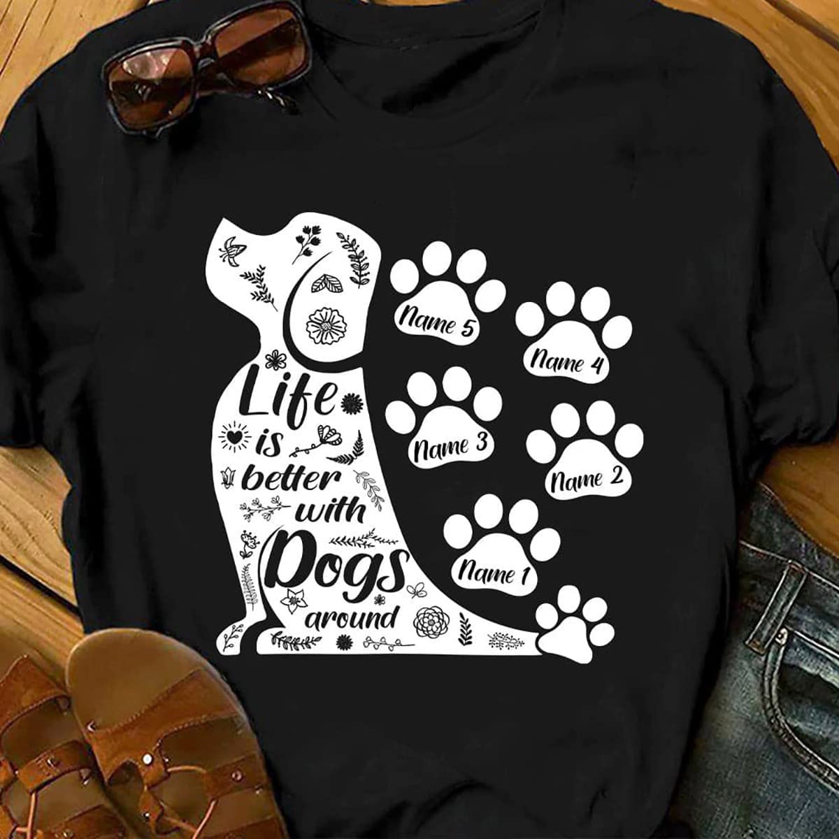 Personalized 'Life Is Better With Dogs' T-Shirt for Dog Lovers - Custom Dog Mom Shirt with Names, Plus Size Women's Tee (2022 Trendy Dog Sayings) - Perfect for Dog Walks, Pet Lover Gifts & Casual Outings
