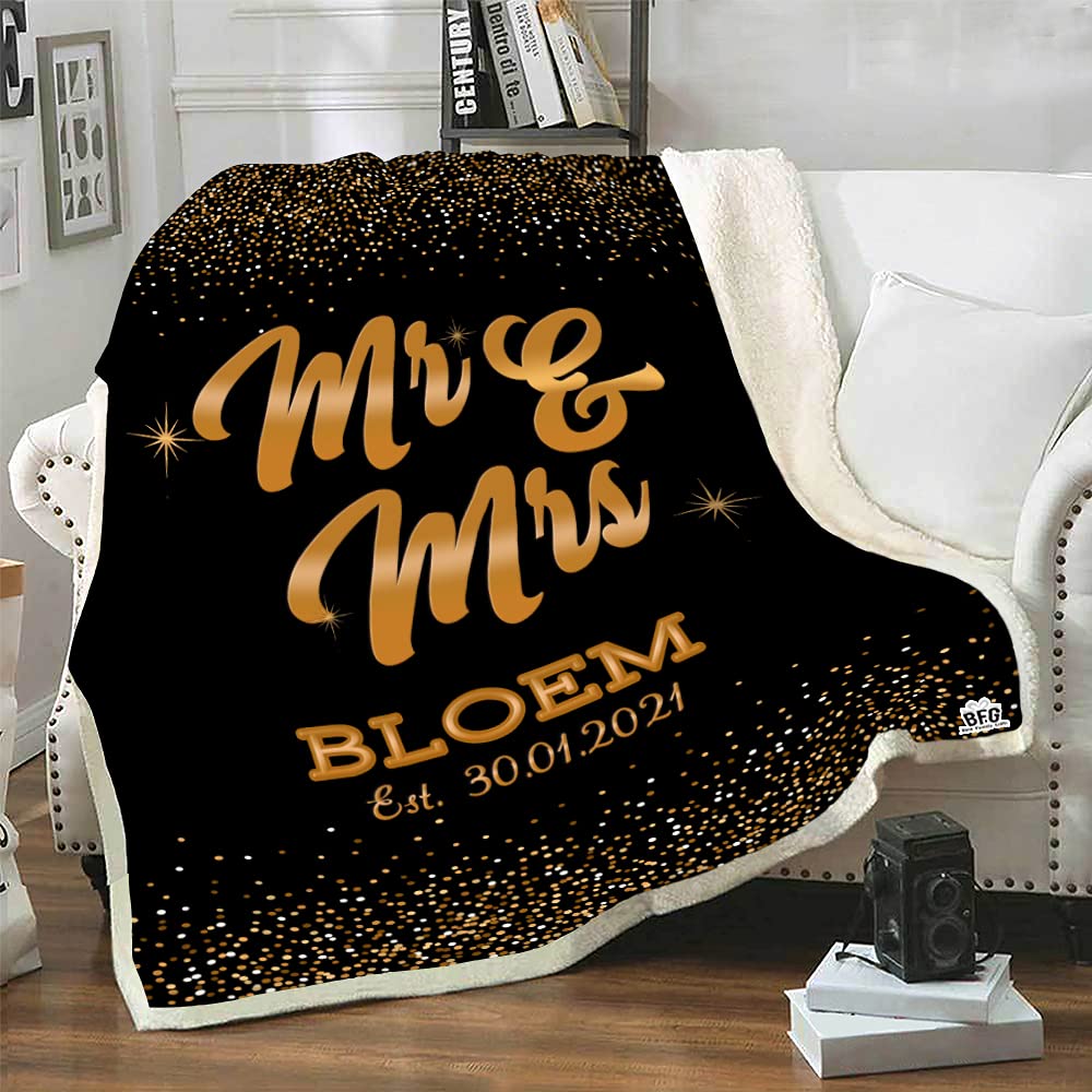 Personalized Mr. & Mrs. Couple Blanket with Names and Wedding Date - Custom Fleece Throw Blanket 60