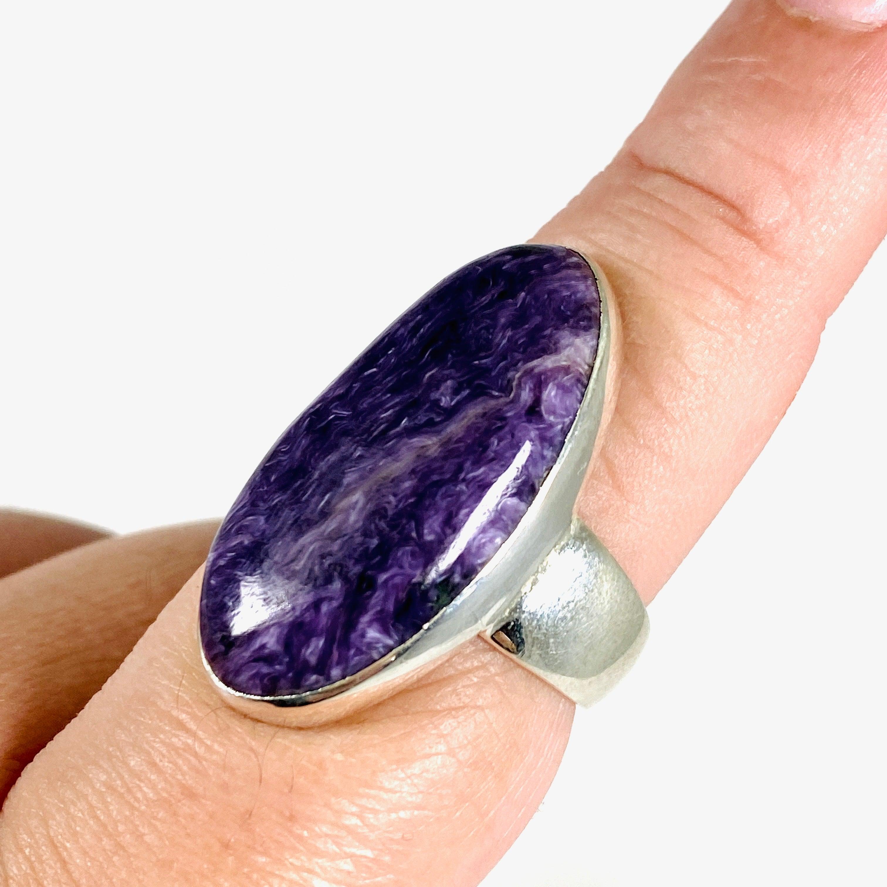 Charoite Oval Ring - Size 10 - KRGJ3050 - Elegant Purple Gemstone Jewelry for Women - Perfect for Weddings, Parties & Special Occasions