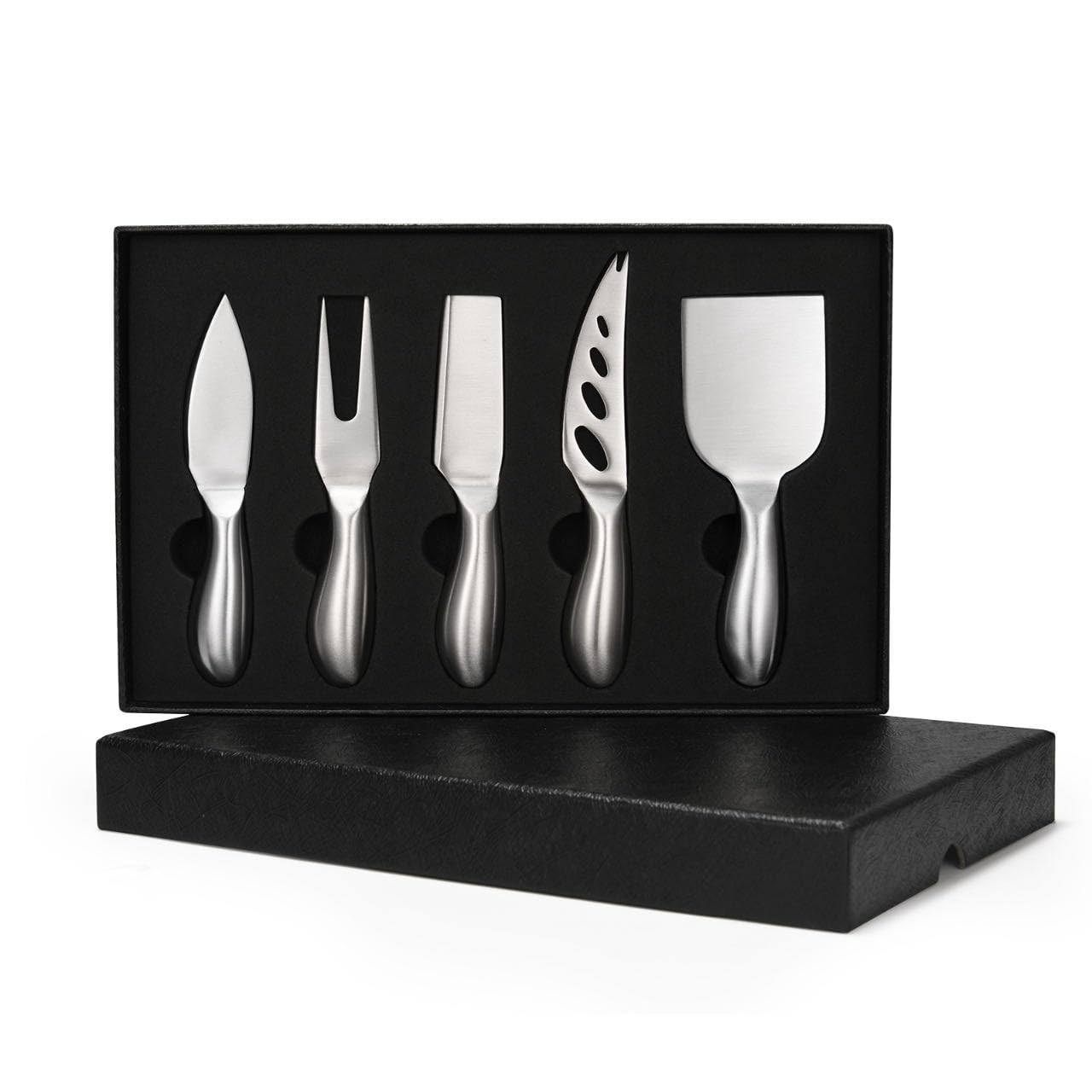 5-Piece Stainless Steel Cheese Knife Set - Charcuterie Board Accessories with Slicer & Cutter | Perfect for Valentine's Day Gifts, Dinner Parties & Cheese Tasting Events