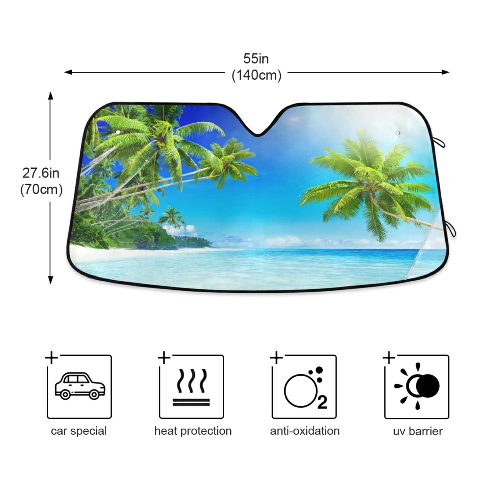 Boccsty Summer Palm Tree Windshield Sun Shade for Cars, Trucks & SUVs - UV Protection Beach-Themed Car Window Shades | Universal Fit Auto Accessories for Men, Women & Kids | Perfect for Beach Trips, Road Trips & Summer Parking