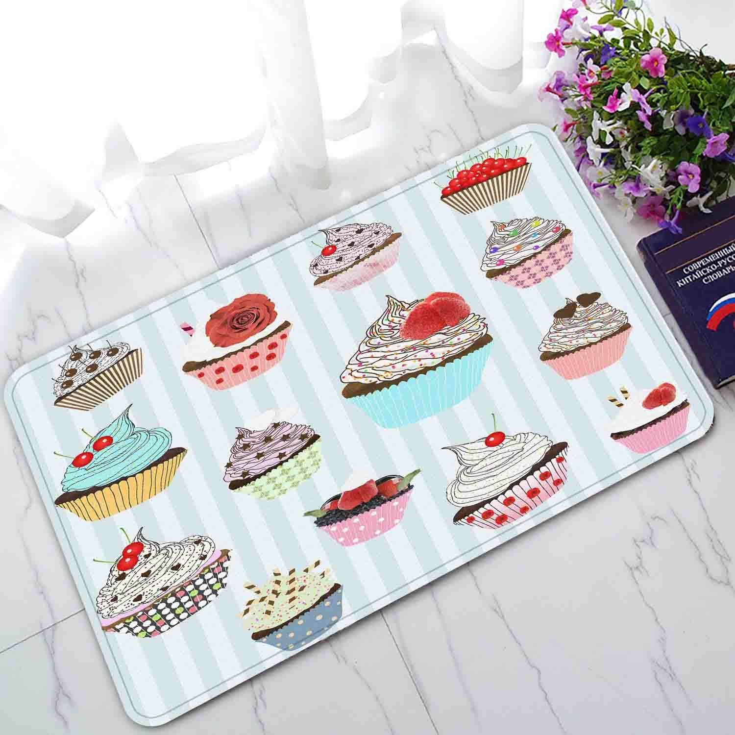 ECZJNT Cupcake Design Welcome Doormat - Non-Slip Bath & Entrance Rug - 30x18 Inch Kitchen Floor Mat for Home Decor & Gift Ideas - Perfect for Front Door, Bathroom, and Kitchen Use