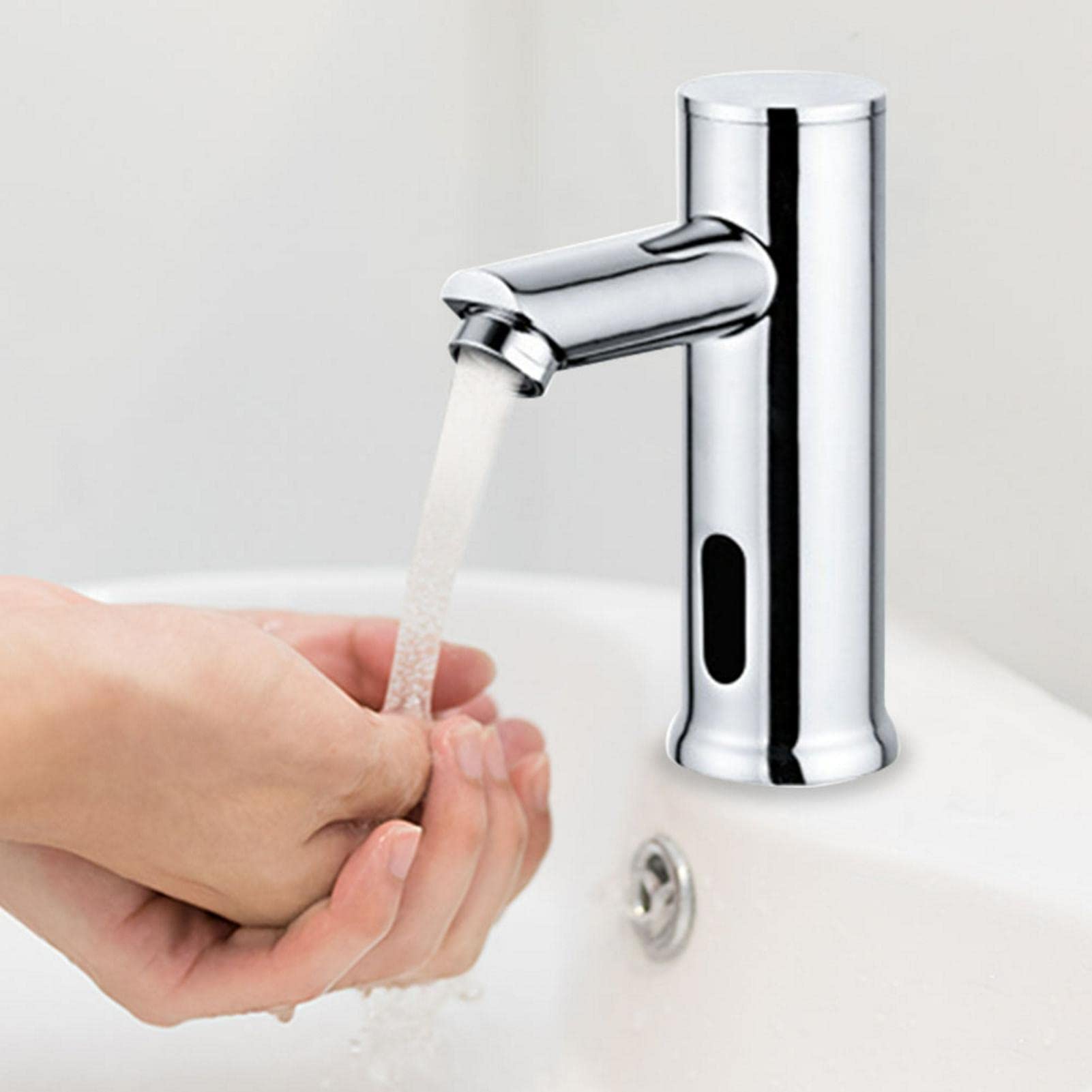 EMVANV Automatic Sensor Kitchen & Bathroom Sink Faucet - Battery Operated Touchless Deck Mounted Basin Faucet with Cold Water - Perfect for Modern Homes & Commercial Spaces (Silver)