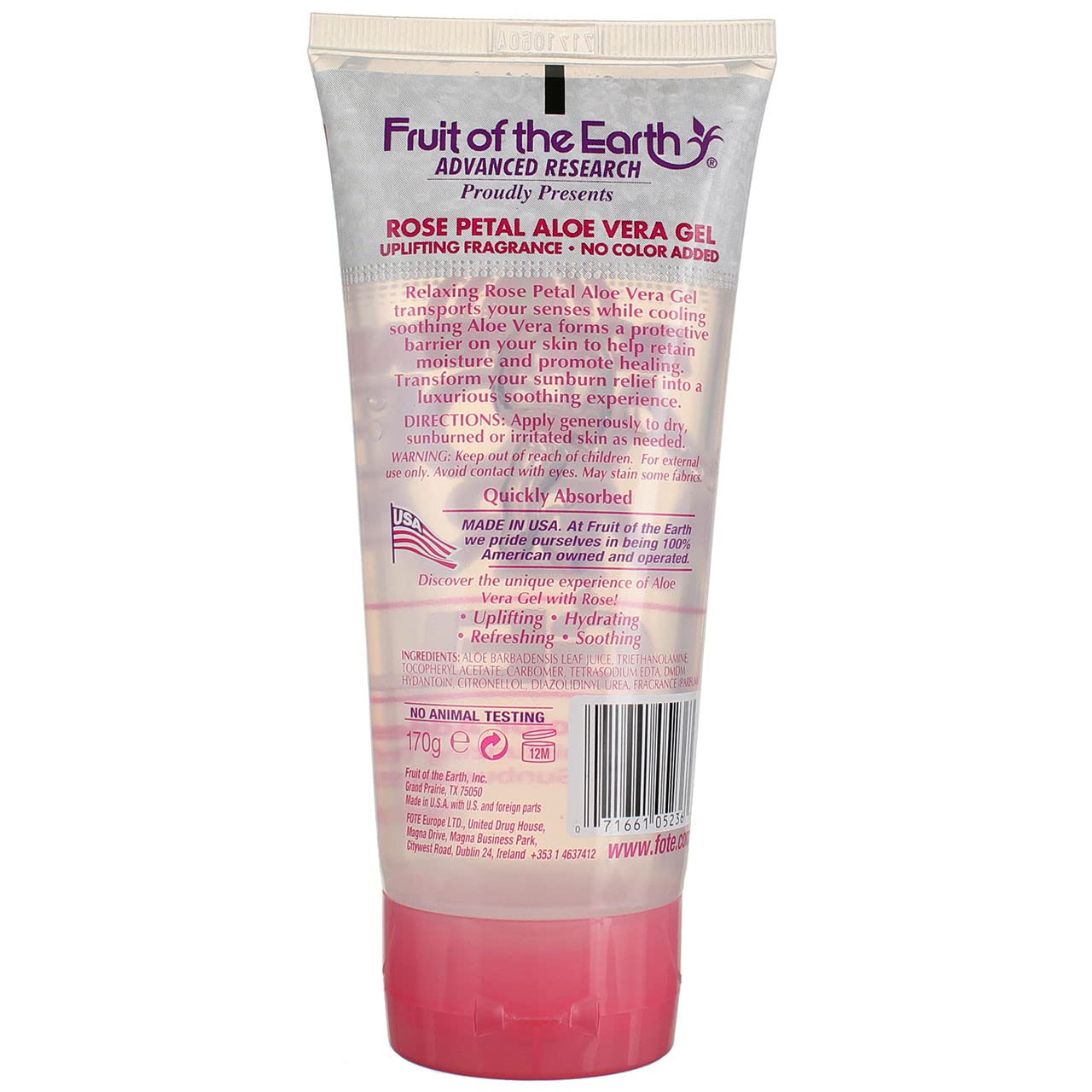 Fruit of the Earth 100% Pure Aloe Vera Gel with Rose Petal - 6 Oz Soothing Moisturizer for Sunburn, Dry Skin & Hair Care