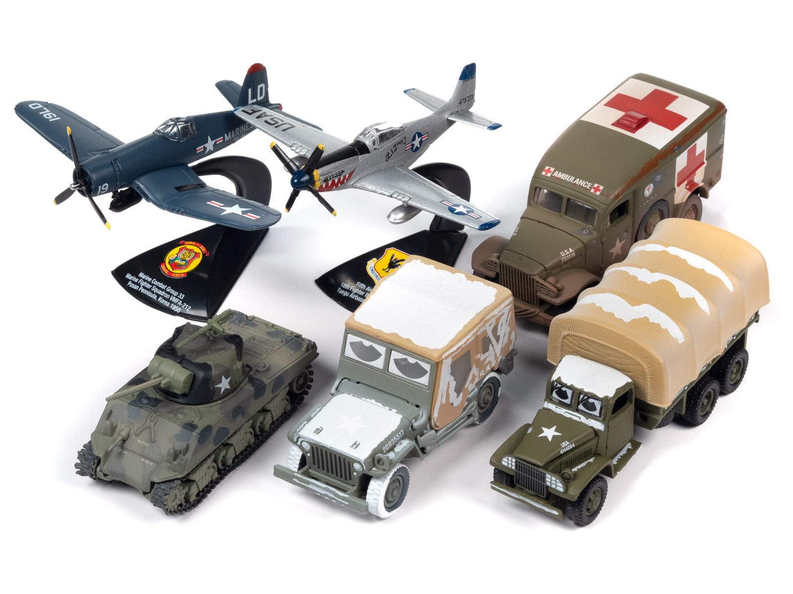 Johnny Lightning 2023 Limited Edition Korea: The Forgotten War Military Diecast Model Set - 6-Piece Collector's Series (1:2000 Worldwide) for Display & Historical Enthusiasts