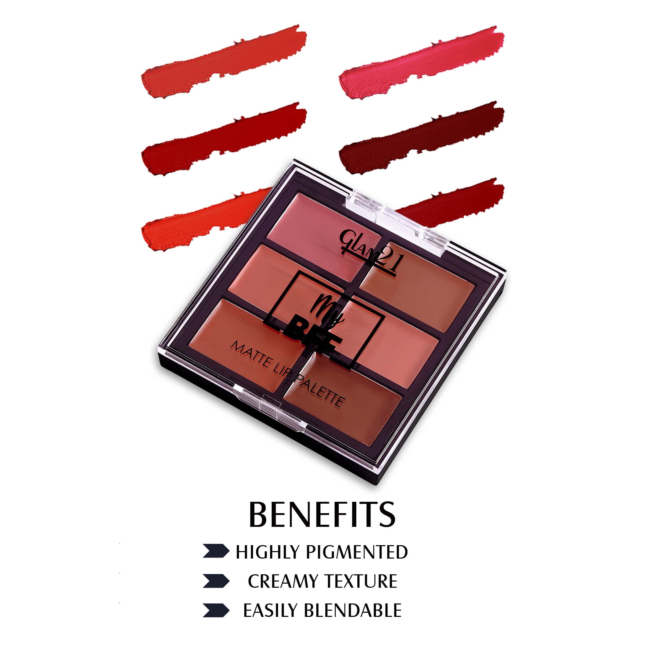 Glam21 My BFF Matte Lip Palette - 6 Long Lasting Lipstick Shades | Travel Size Creamy Matte Lipstick Set | Nudes-02 (9g) | Perfect for Everyday Wear, Parties & Special Occasions