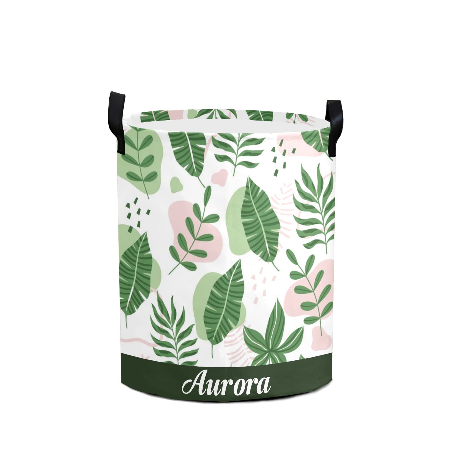 Green Leaves Personalized Foldable Laundry Basket with Handle - Custom Collapsible Clothes Hamper & Storage Bin for Toys, Bathroom, Bedroom & Laundry Room Organization | Perfect for Home, Dorm & Travel Use