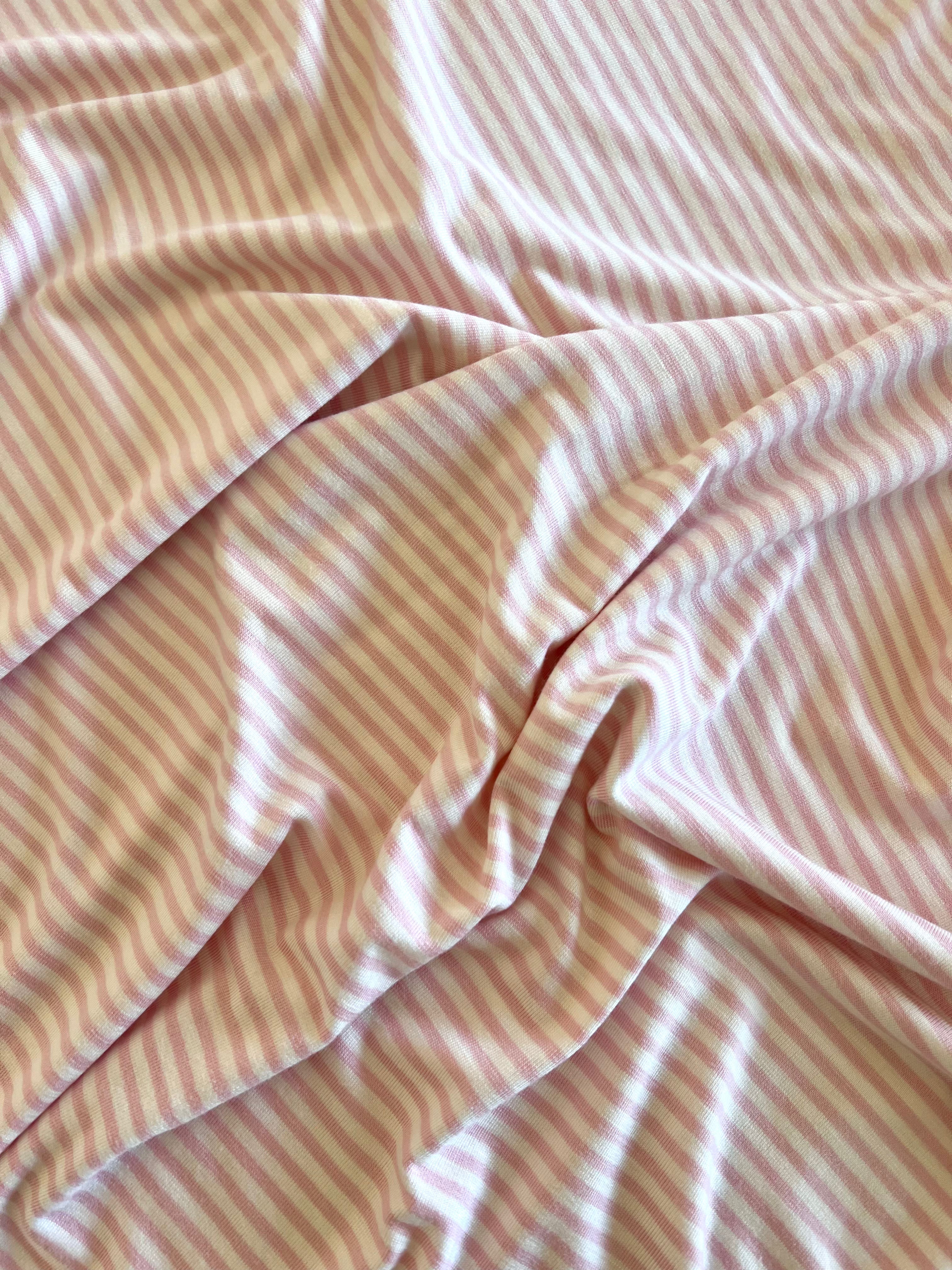 Pink and Ivory Small Stripe Women's Casual T-Shirt - Soft Cotton Comfort Fit for Everyday Wear, Workout, and Weekend Outings