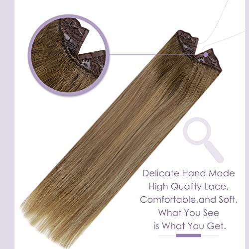 Premium Fish Line Halo Hair Extensions with Invisible Clips - Seamless 100% Human Hair Extensions for Length & Volume - Perfect for Weddings, Parties & Daily Styling