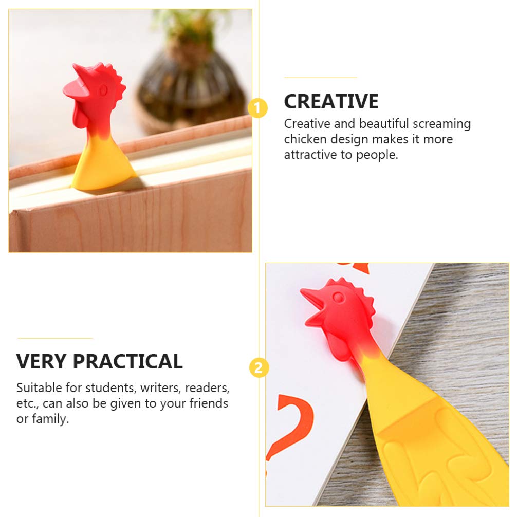 NUOBESTY Funny Screaming Chicken Bookmark - Plastic Animal Corner Bookmarks for Kids, Book Lovers & Gifts - Unique Novelty Reading Accessories for Children's Books, Gifts & School Supplies