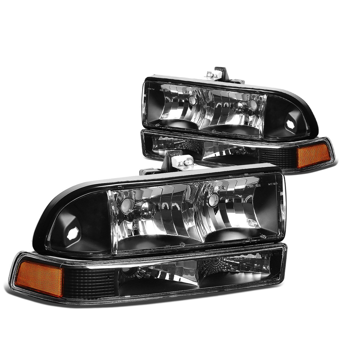 Auto Dynasty Black Housing Amber Corner Headlight with Bumper Lamps & Tool Kit - Compatible with 1998-2004 Chevy S10 Pickup Truck | Easy Installation & Enhanced Night Visibility