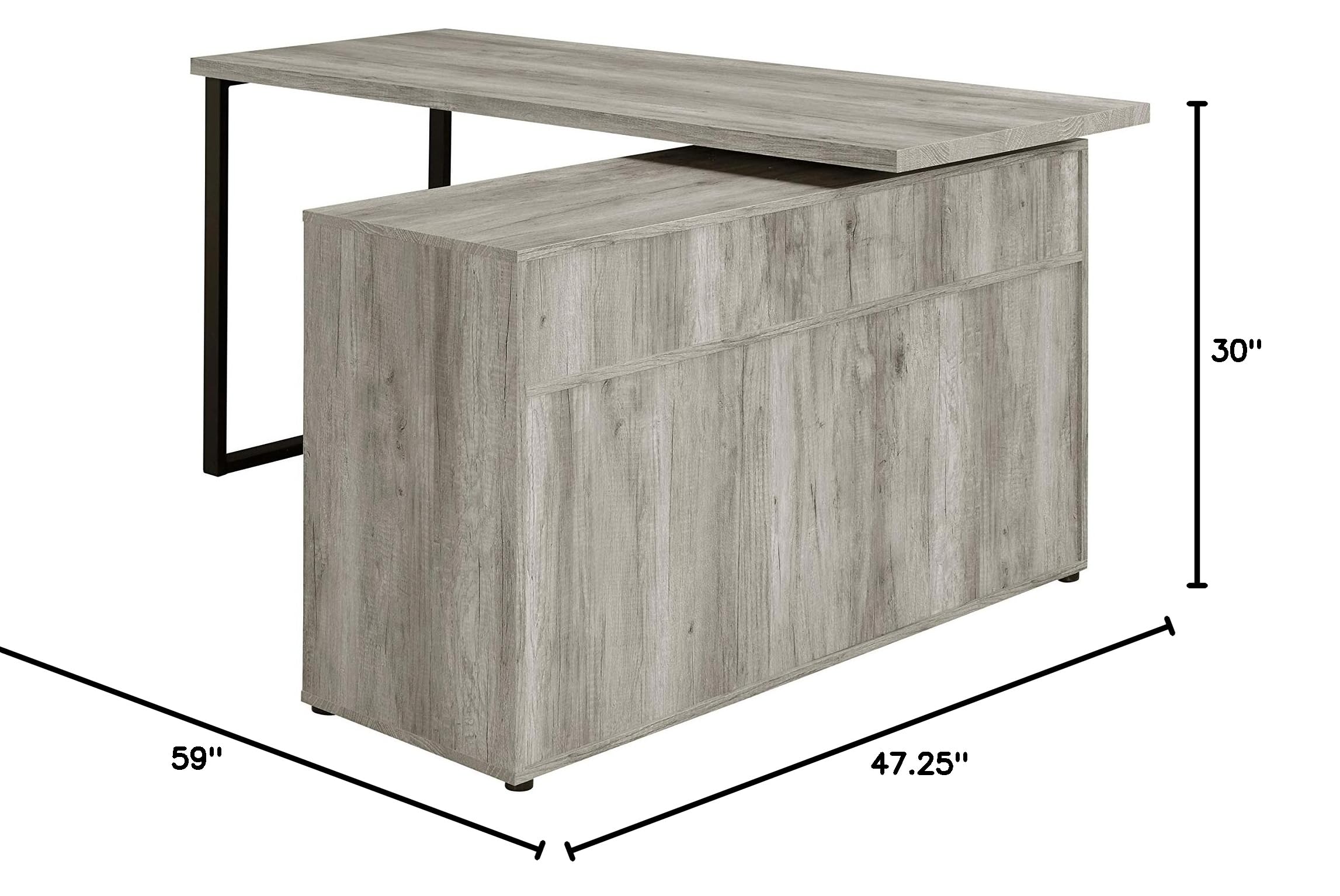 Coaster Furniture Hertford L-Shape Office Desk with Storage in Grey Driftwood Finish - 804462 | Perfect for Home Office, Study Room & Small Workspaces