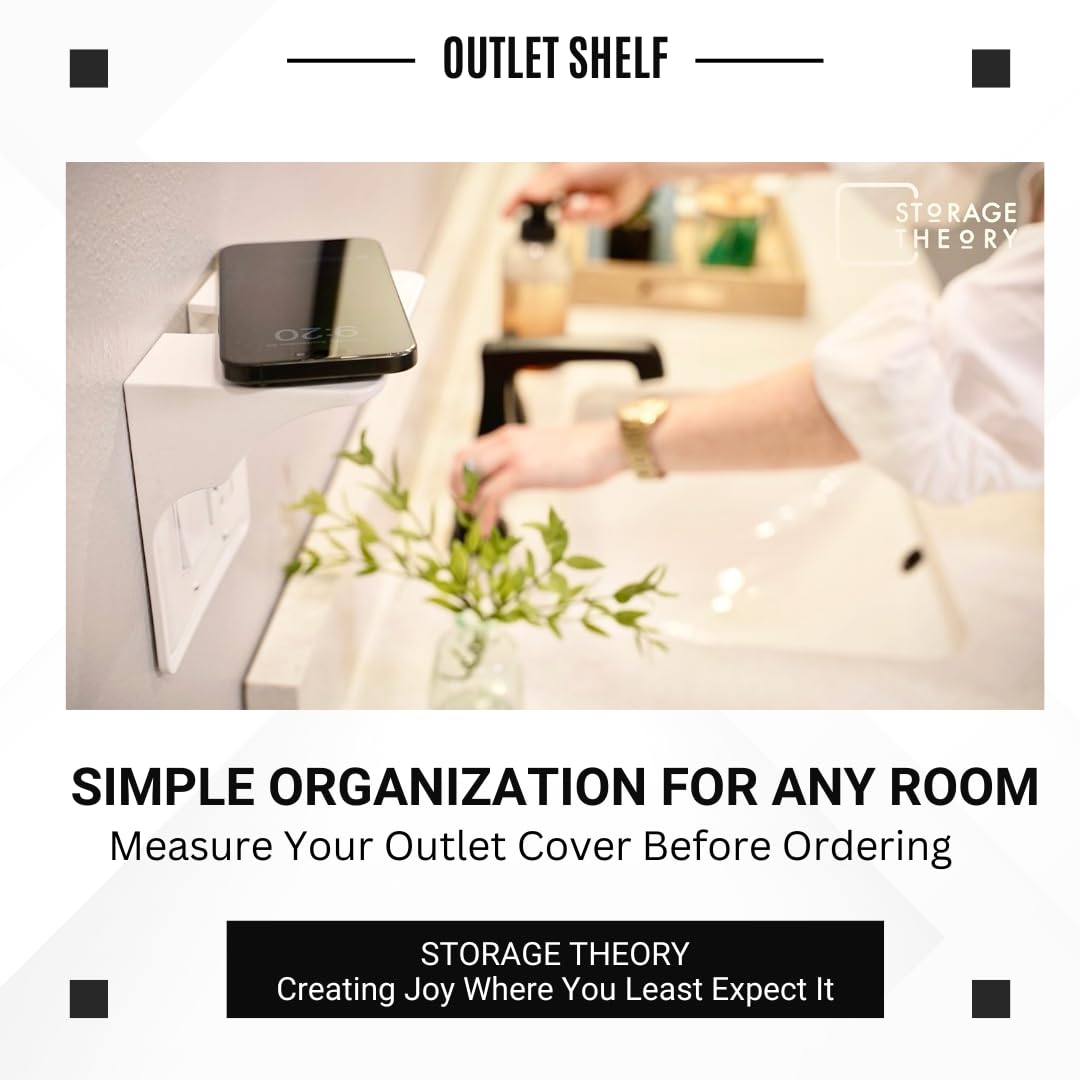 Power Perch Wall Outlet Shelf for Vertical Outlets - Cord Organizer with Velcro Strap | Perfect for Alexa Devices, WiFi Router Stand, Electric Toothbrush Holder | White Wall Shelf (1 Pack) | Ideal for Small Space Organization in Kitchen, Bathroom or Office