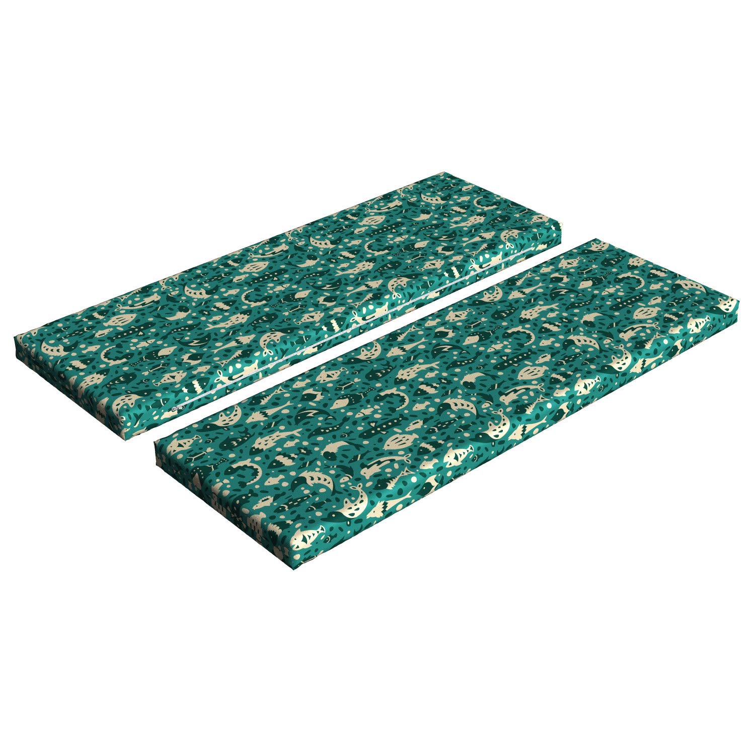 Ambesonne 2-Piece Nautical Bench Cushion Set - Underwater Animal Print with Hand-Drawn Fish Silhouettes - 45