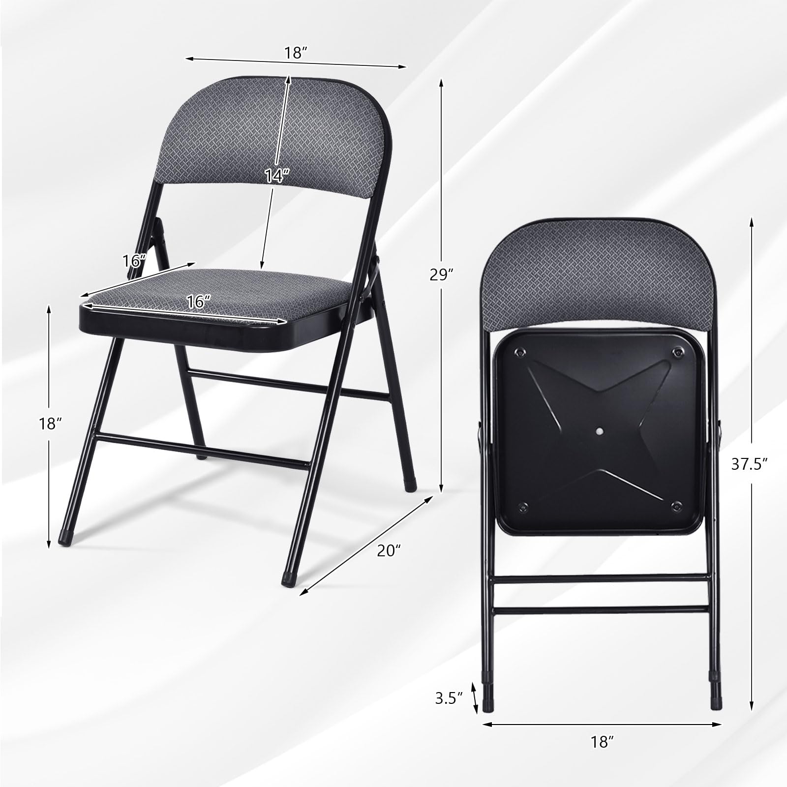 4 Pack Moccha Folding Chairs - Stackable Fabric Commercial Chairs with Sturdy Metal Frame, Lightweight Portable Foldable Chairs with Padded Seat - Perfect for Home, Office, Wedding, Party, Indoor & Outdoor Events (Gray)