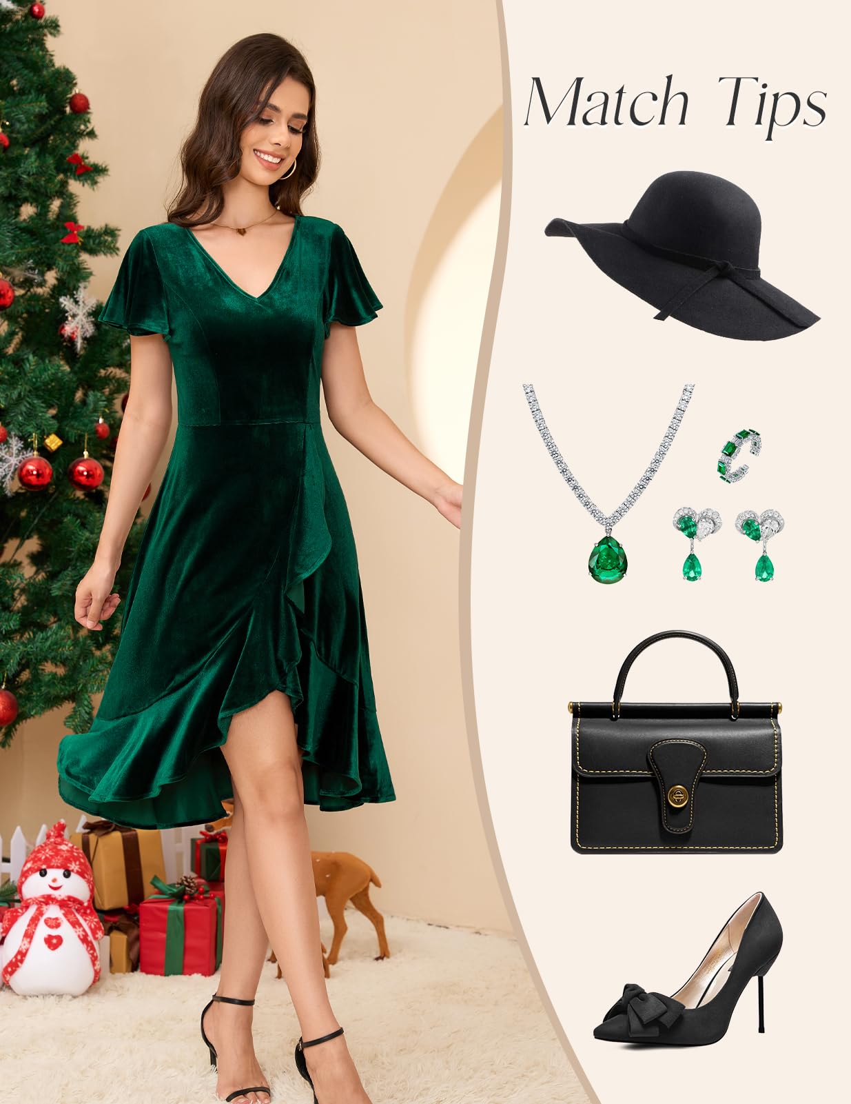 DRESSTELLS Women's Velvet Cocktail Dress 2024 | Elegant V-Neck Formal Gown for Christmas Party, Wedding Guest & Holiday Events | Winter Evening Dress for Special Occasions