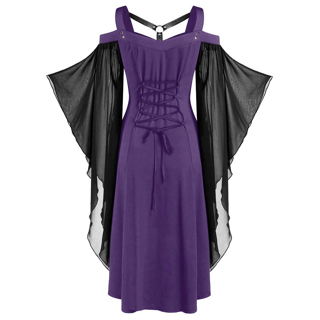 Women's Gothic Lace Criss Cross Sleeve Dress - Slimming Tummy Control Design | Perfect for Punk Concerts, Halloween Costumes & Alternative Fashion