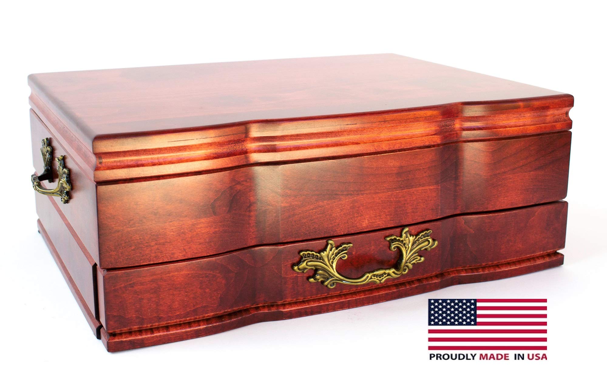GRANDEUR Solid Cherry Wood Flatware Chest with One Drawer - Handcrafted Rich Mahogany Finish - Perfect for Silverware Storage & Dining Table Display