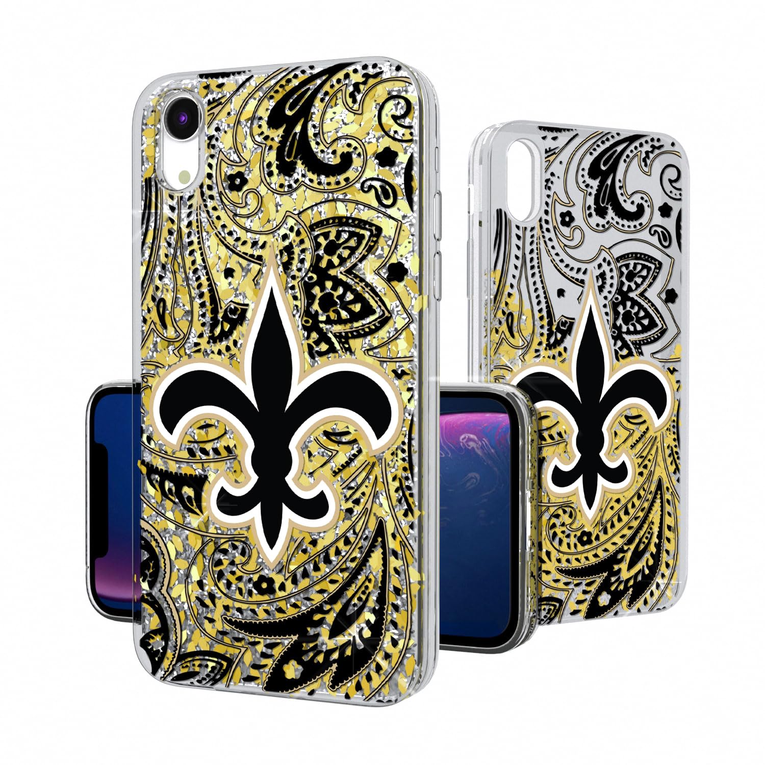 New Orleans Saints iPhone Case - Glitter Paisley Design for iPhone 11/12/13/14/15 Pro Max - Stylish Protective Cover for Football Fans, Game Day & Everyday Use