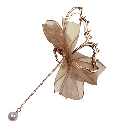 Pearl Hair Claw Clip - Elegant Bow Ribbon Tassel Pendant for Women, Perfect for Parties & Weddings