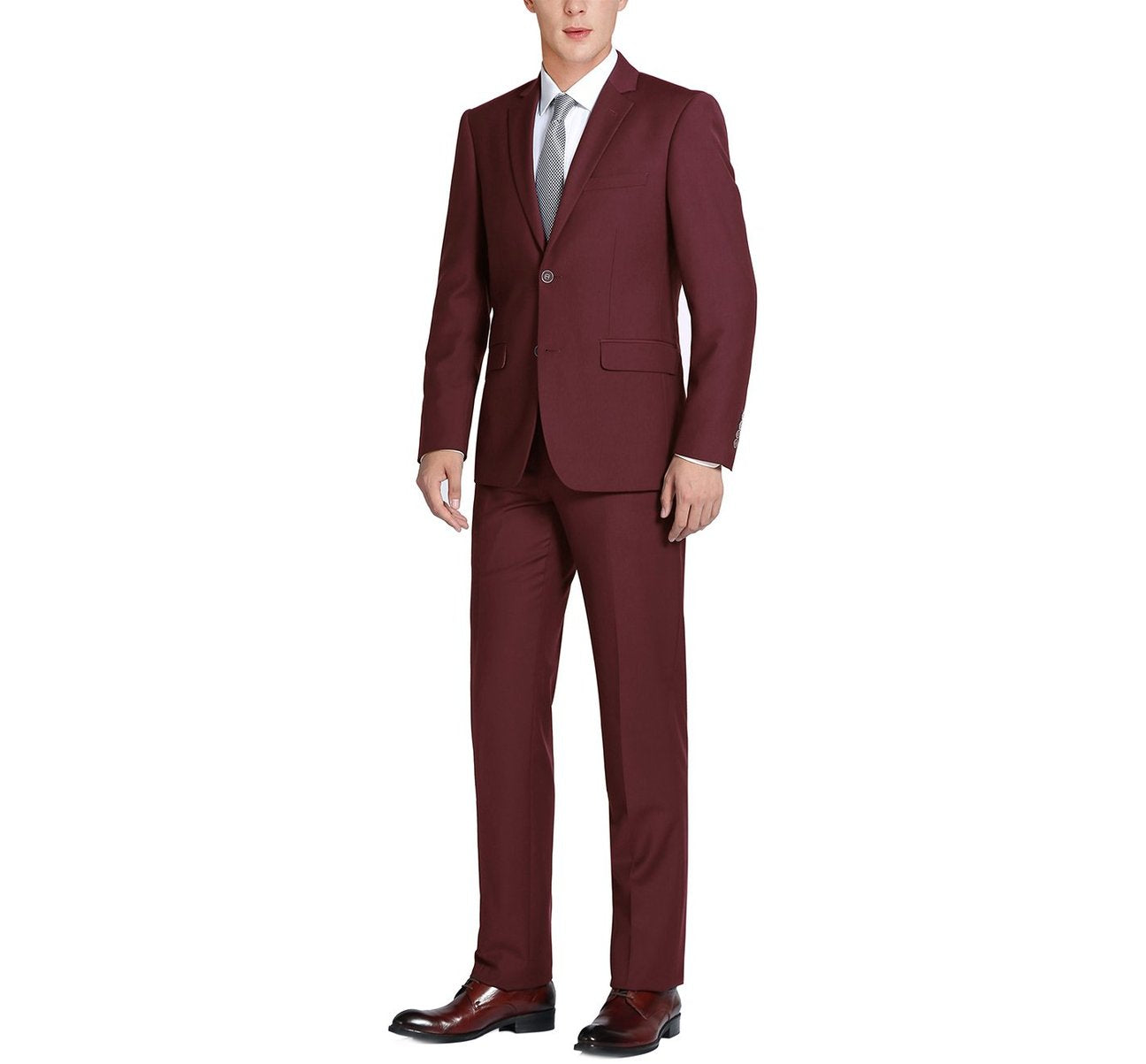 Alessandro Vitello by Renoir Burgundy 2-Piece Classic Fit Single Breasted Notch Lapel Suit for Men - Perfect for Weddings, Business Meetings & Formal Events