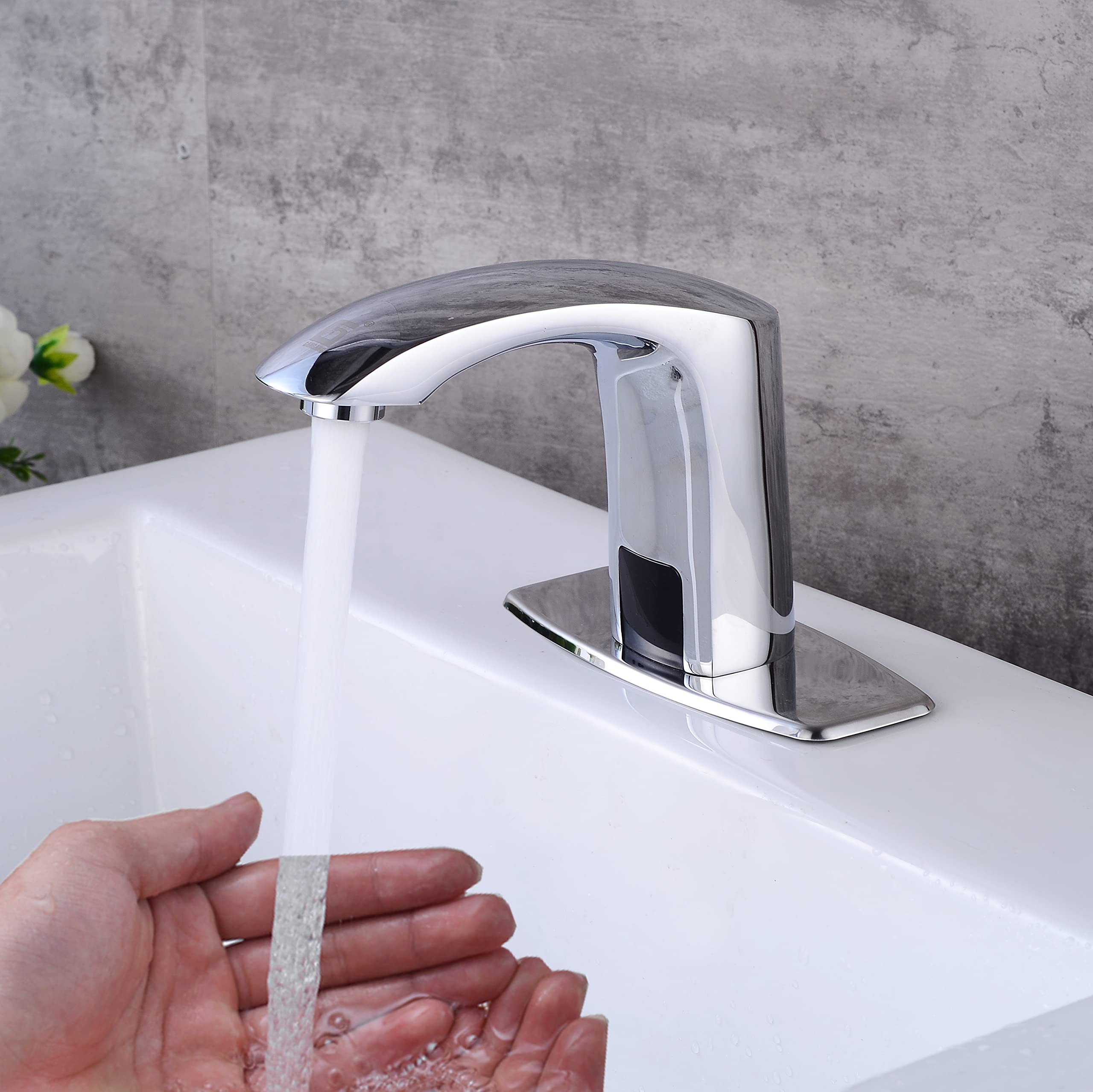 Automatic Touchless Bathroom Sink Faucet - Motion Sensor Hands-Free Mixer Tap with Temperature Control for Hot & Cold Water, Includes Mixing Valve & Cover Plate (FBA 2) - Perfect for Public Restrooms, Hospitals, and Hygienic Home Bathrooms