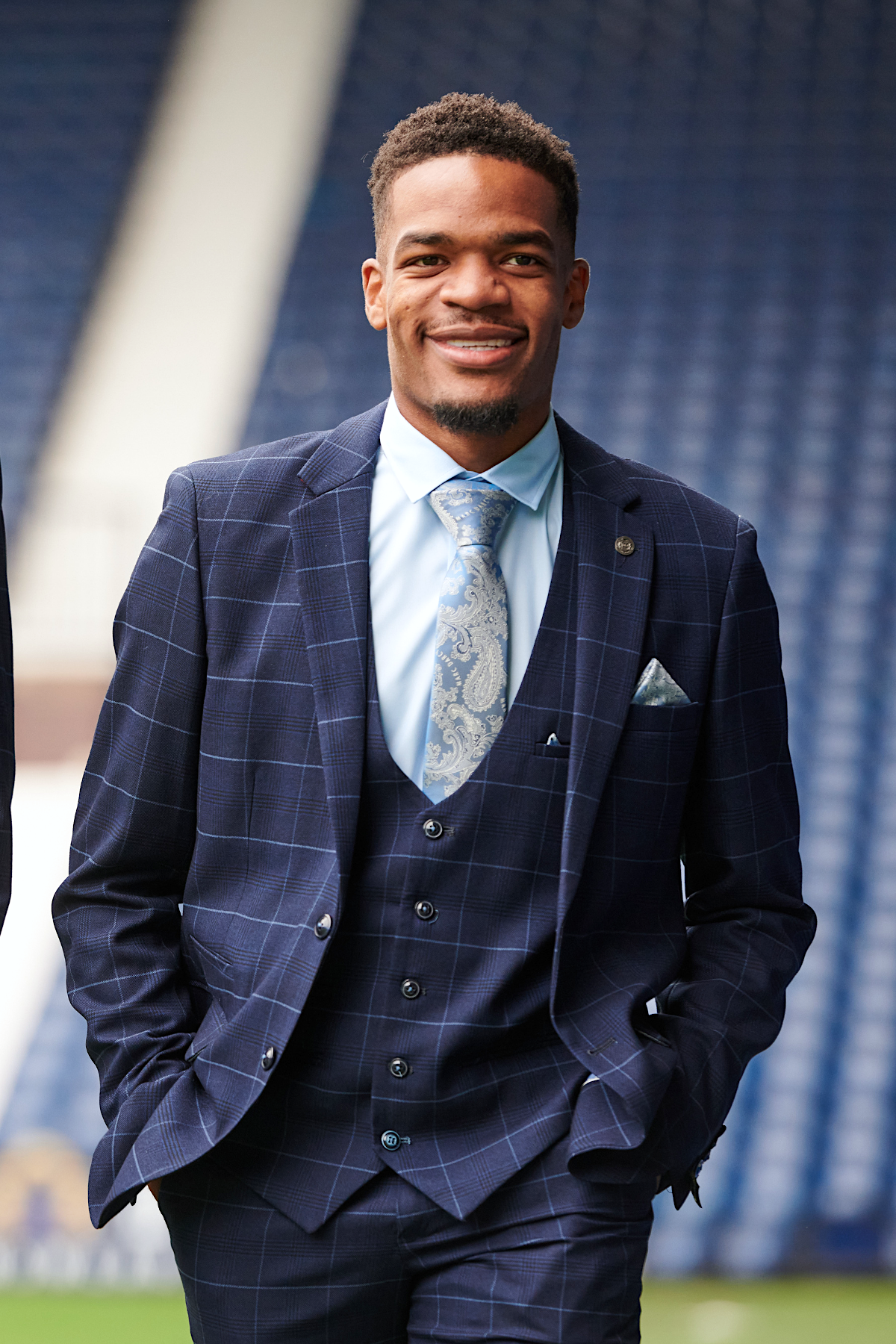 Premium Navy & Sky Check Suit for Men - Classic Business & Formal Attire - Perfect for Office, Weddings & Special Occasions