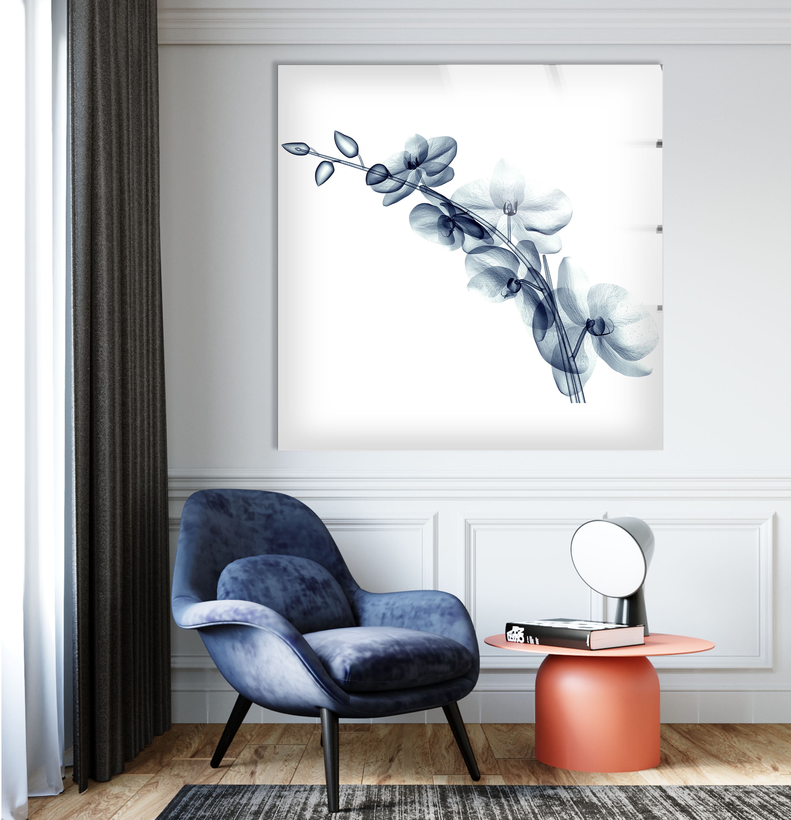 Blue Orchid Wall Art - Elegant Transparent Floral Glass Decor for Living Room, Bedroom & Office | Modern Home Decoration Gift Idea