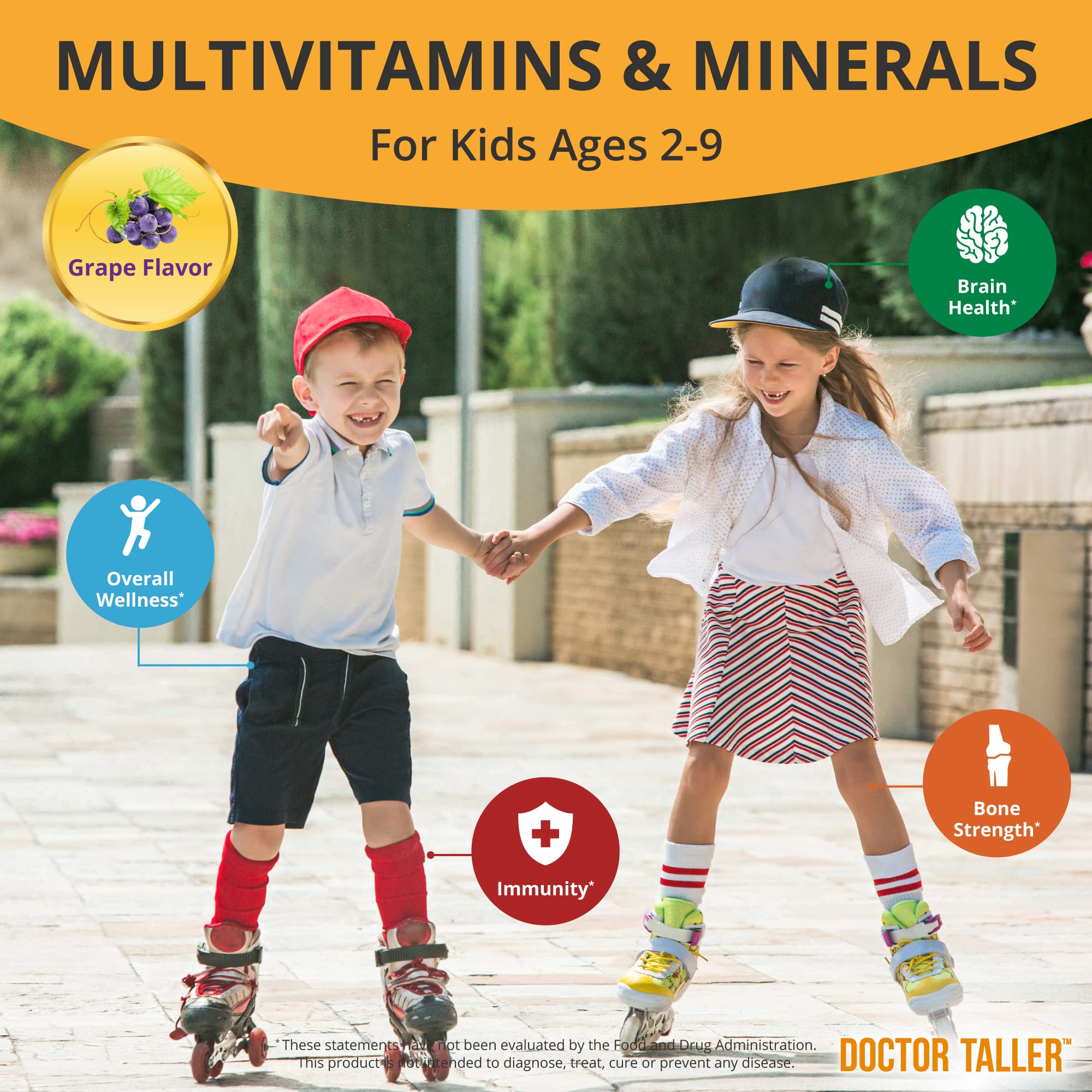 Doctor Taller Kids Height Growth Supplement - Multivitamins, Calcium & Minerals for Children Ages 2-9 | Grape Flavor Gummies | Supports Bone Development & Healthy Growth | 6 Pack (9 Month Supply) | Perfect for Picky Eaters & Active Kids