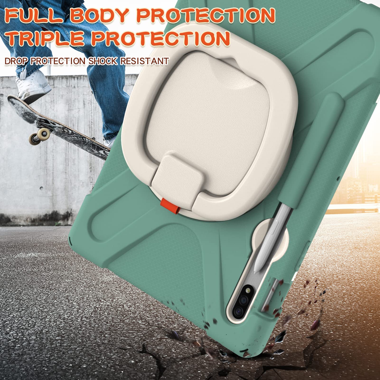 ORIbox Heavy Duty Rugged Protective Case for Samsung Galaxy Tab S8/S7 11 Inch - 3-in-1 Shockproof Bumper with 360° Ring Holder & Kickstand | Perfect for Commuting, Travel & Outdoor Use