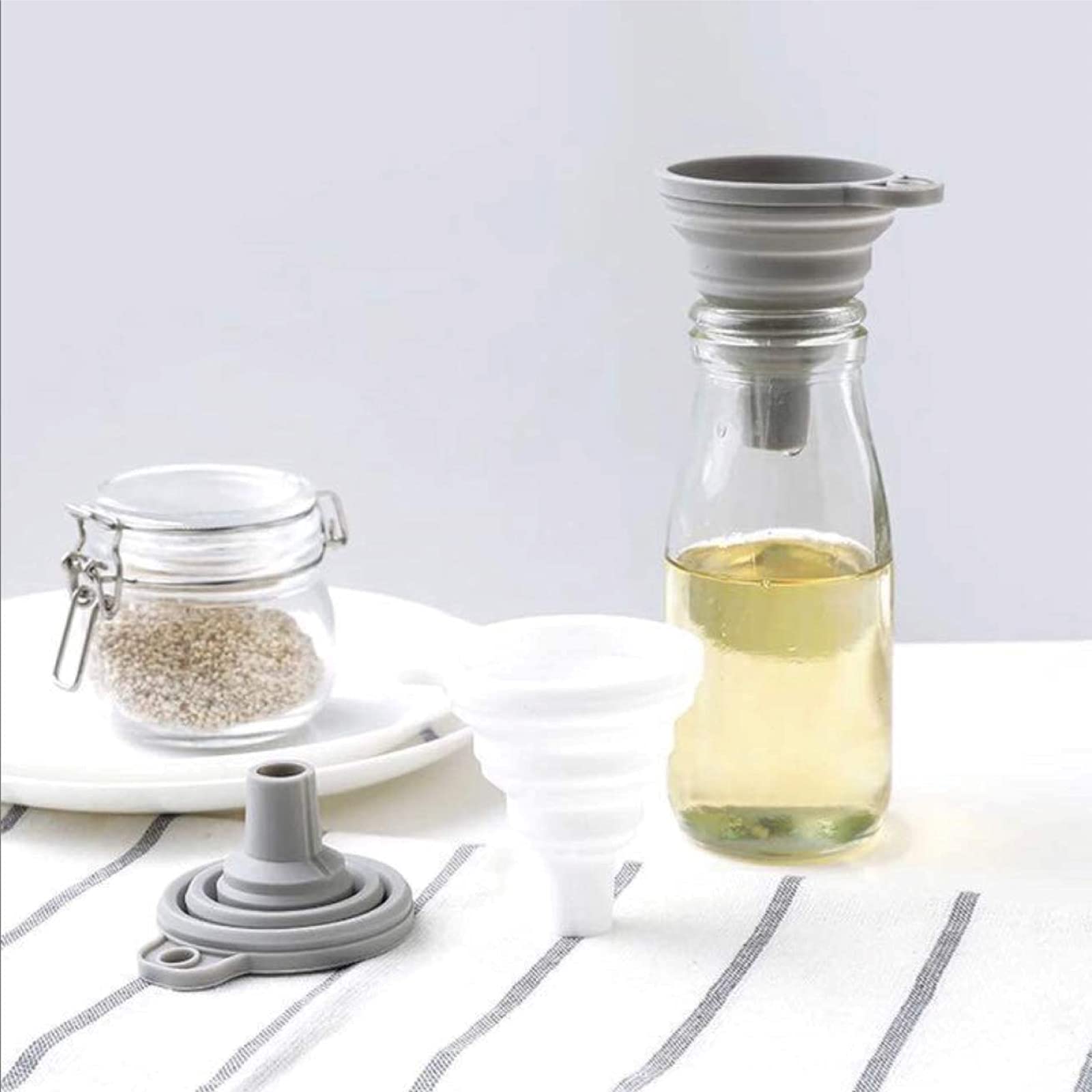 Misitifi Collapsible Silicone Funnel Set of 2 - Flexible Food Grade Kitchen Funnel for Liquid & Powder Transfer - Perfect for Cooking, Baking, Canning and DIY Projects