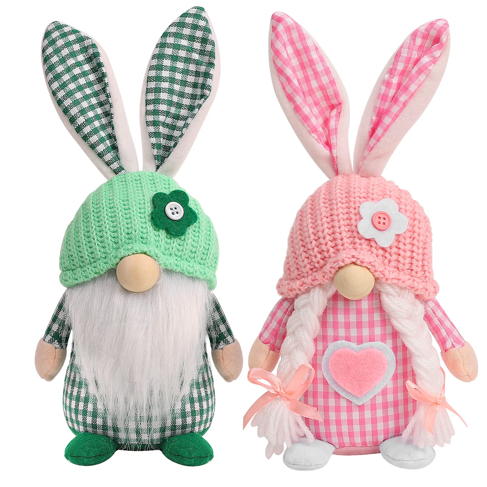 Easter Gnomes Decorations - 2 Pack Plush Easter Bunny Dolls, Handmade Swedish Tomte Elf Stuffed Animals, Cute Faceless Dwarf Rabbit Gifts for Easter Home Decor, Party & Spring Festival Ornaments