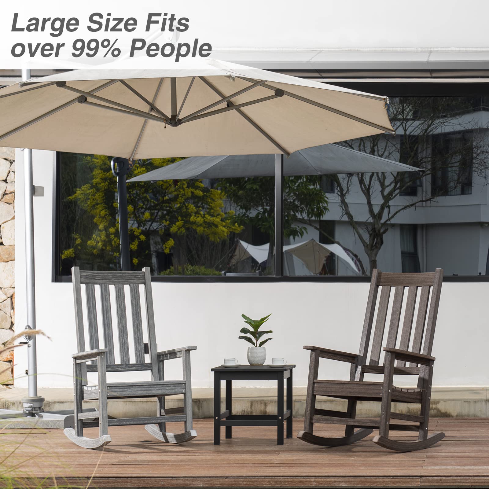 Premium Outdoor Rocking Chair Set of 2 - Heavy Duty HDPE Patio Rockers 350lb Capacity, Weather-Resistant Oversized High Back Porch Chairs for Backyard, Garden, Fire Pit & Indoor Use (Grey) - Perfect for Relaxing, Entertaining & Outdoor Lounging
