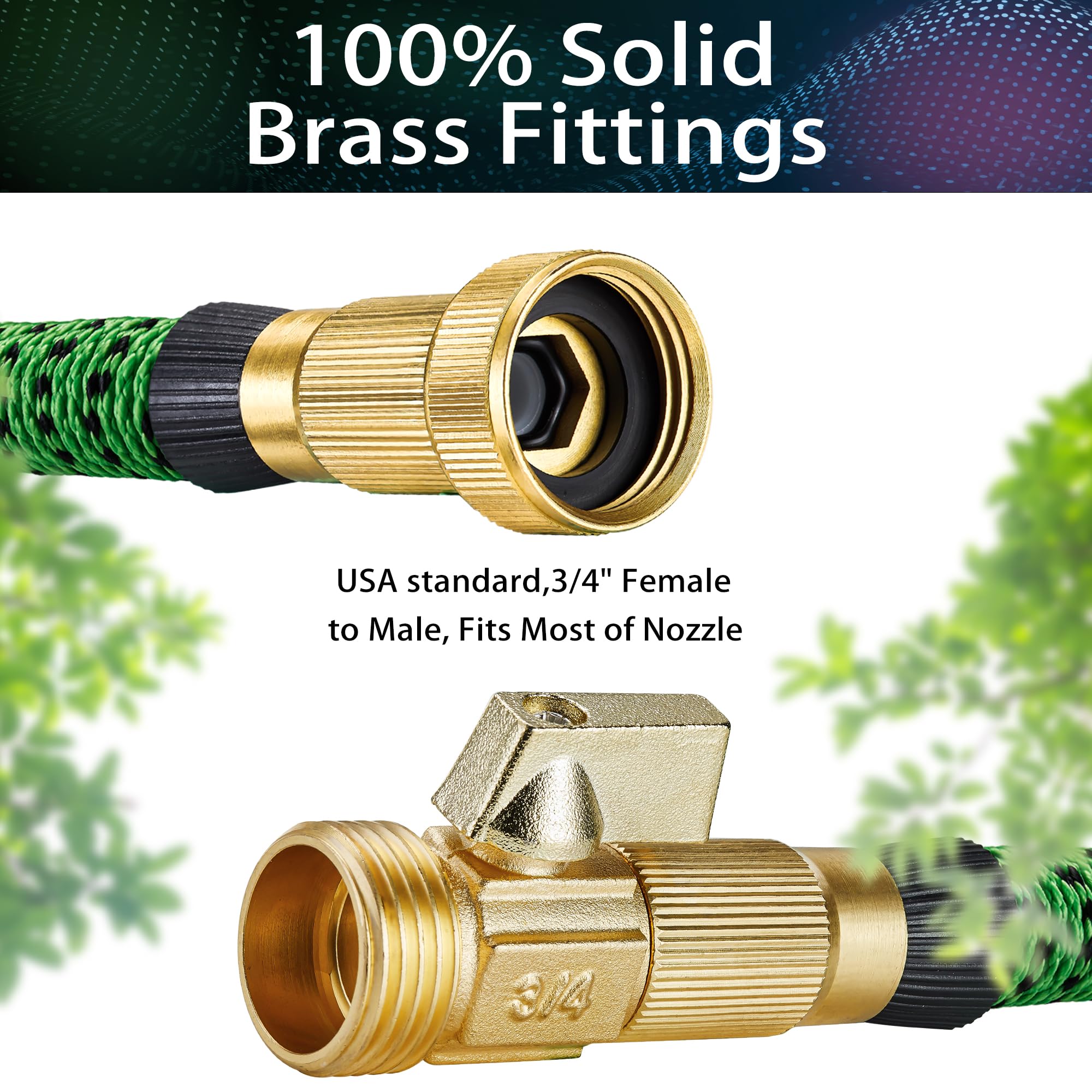 100ft Expandable Garden Hose - Lightweight, Ultra Flexible & Durable Kink-Free Expanding Water Hose for RV, Boat, Camping - Perfect for Outdoor Watering, Car Washing & Pet Cleaning (Green & Black)