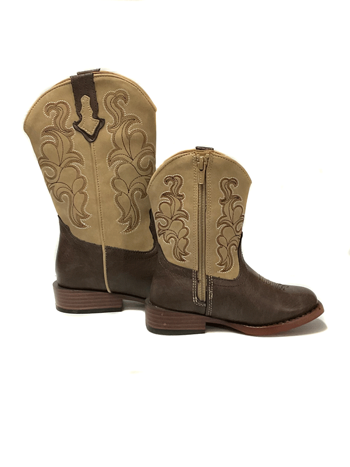 Roper 3089 Kids Blaze Square Toe Boots - Tan & Brown Western Cowboy Boots for Boys & Girls - Perfect for Rodeo, Horse Riding & Outdoor Adventures
