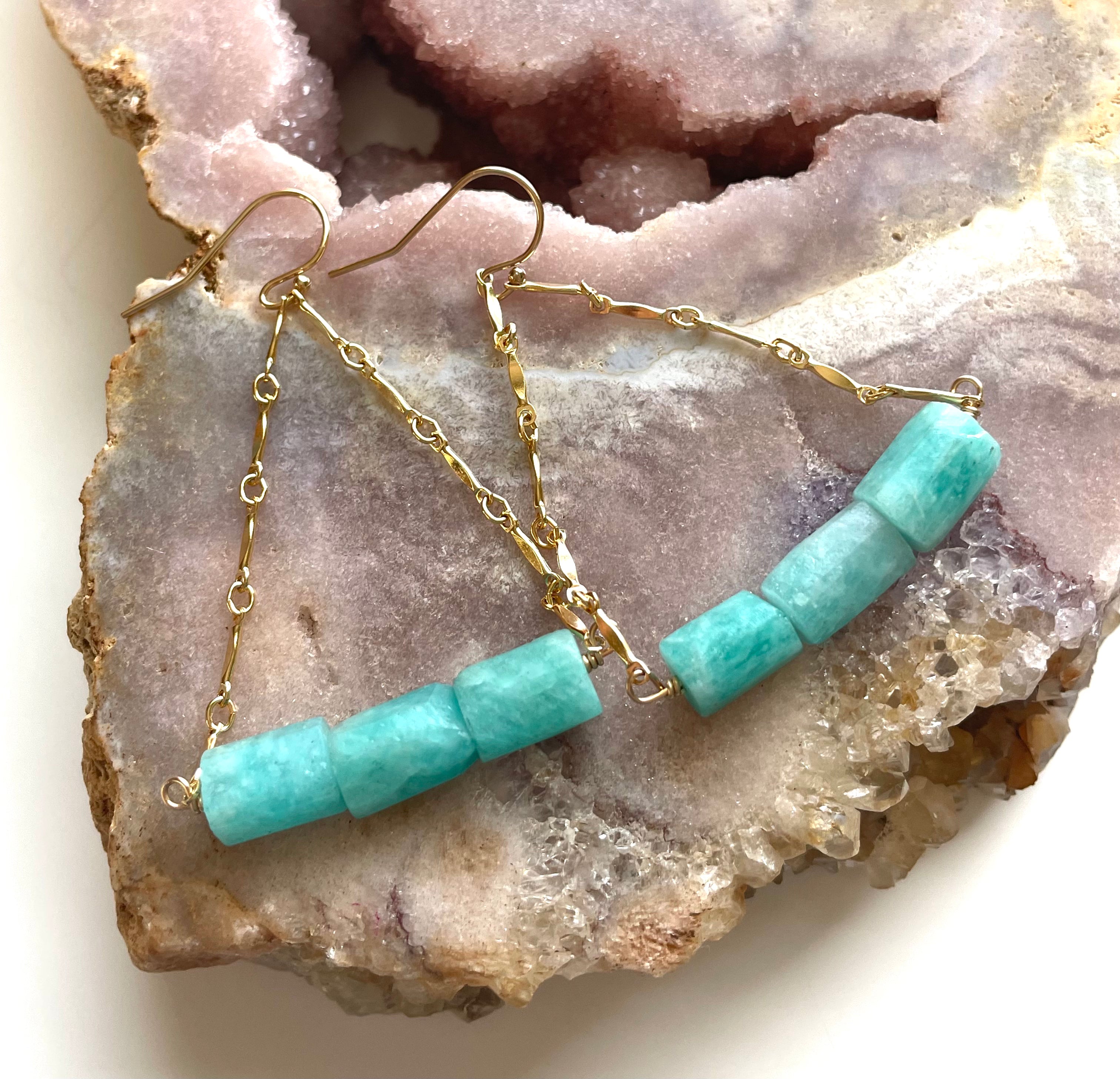 Amazonite Crystal Earrings for Women - Healing Stone Dangle Earrings for Positive Energy & Stress Relief - Perfect for Meditation, Yoga, and Spiritual Healing