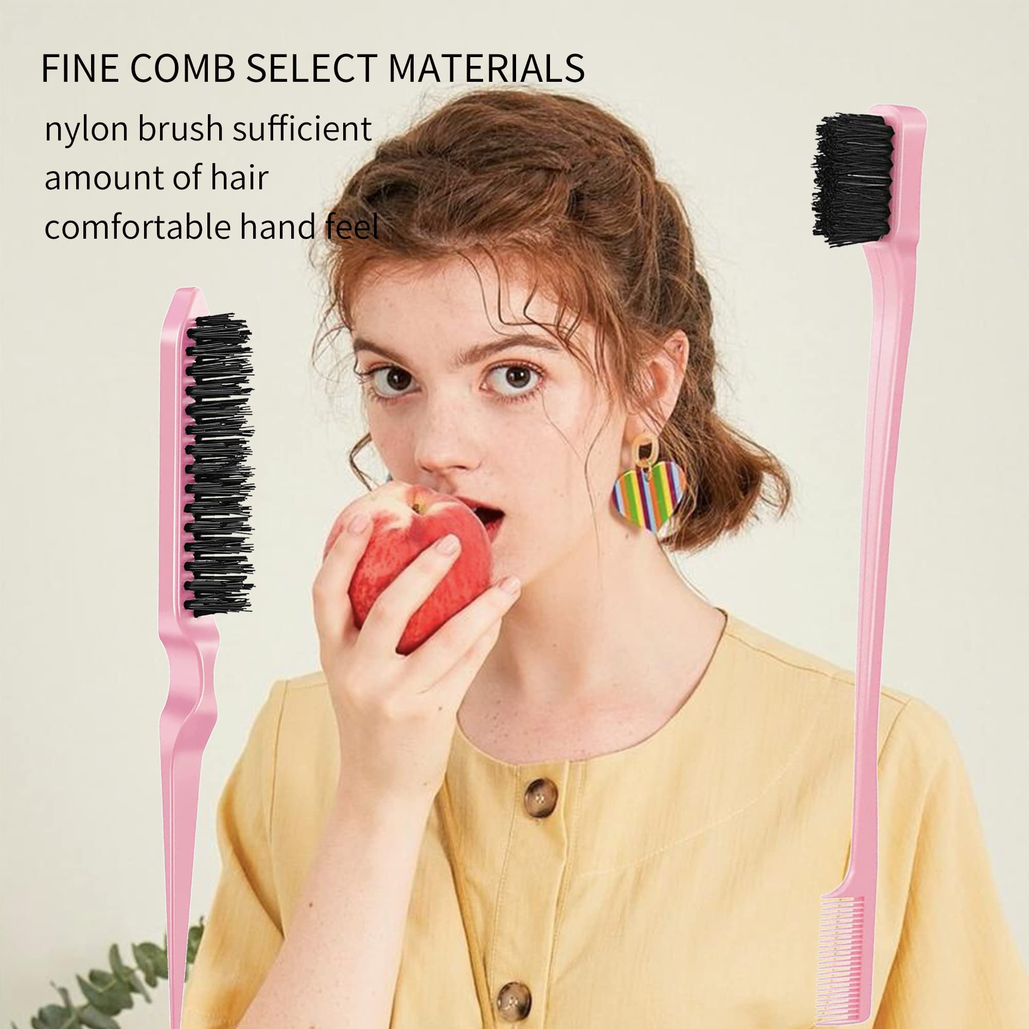 3 Packs Professional Hair Teasing Brush Set - Plastic Bristle Edge Comb, Double-Sided Styling Brush & Rat Tail Comb for Voluminous Hairstyles | Perfect for Women's Hair Styling, Salon Use & Home Grooming