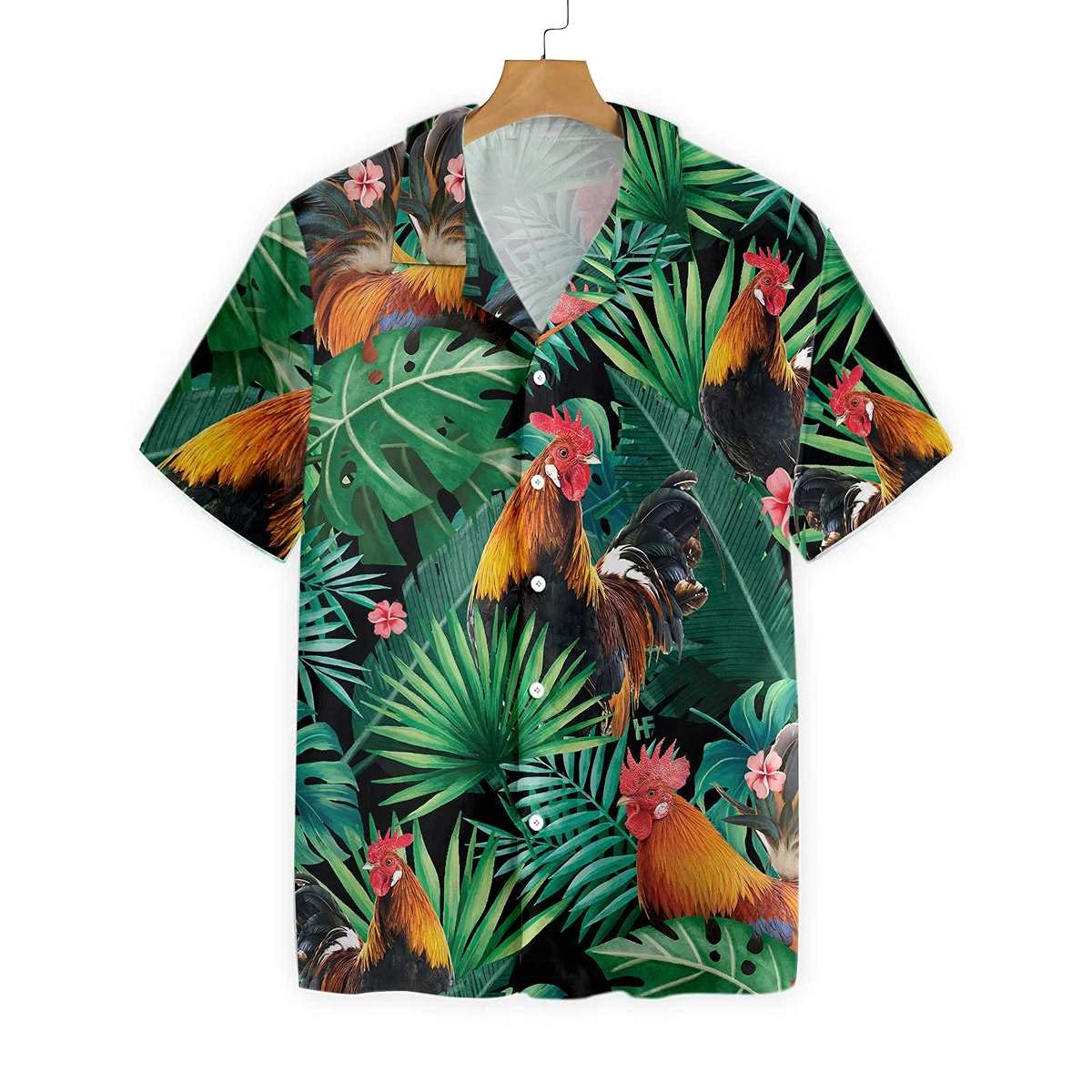 HYPERFAVOR Men's Casual Short Sleeve Rooster Print Hawaiian Shirt - Symbolic Chicken Graphic Tee for Summer Beach Parties & Tropical Vacations