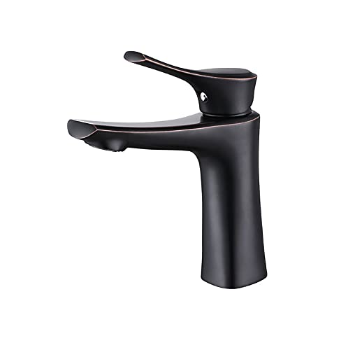 Rose Gold/Black/Chrome Brass Bathroom Sink Faucet - Single Hole Deck Mounted Basin Mixer Tap with Hot & Cold Water Control - Perfect for Modern Vanity, Washroom & Powder Room Decor (Black, Brass Finish)